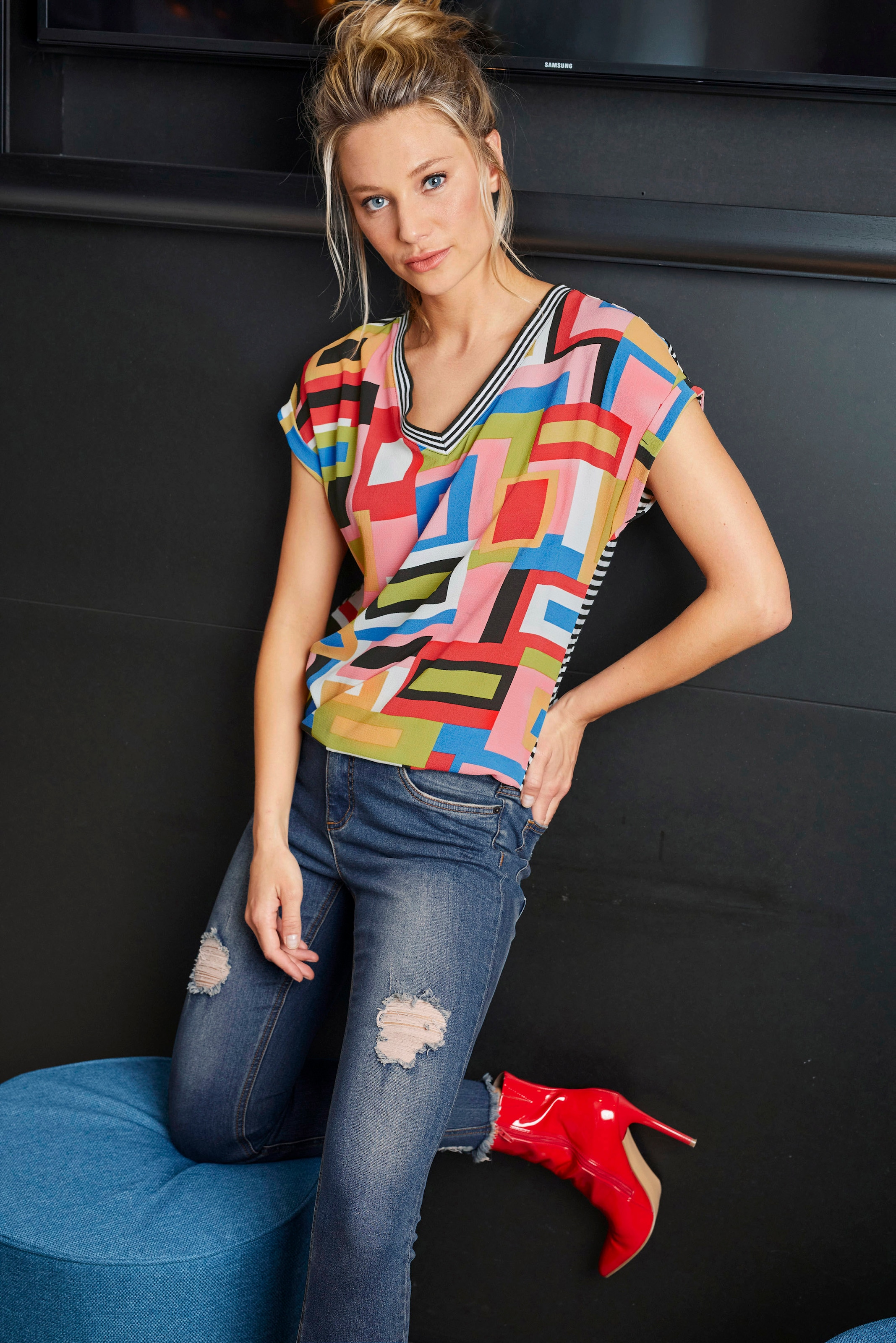 CASUAL im Aniston kaufen für BAUR T-Shirt, Mustermix | und Material-