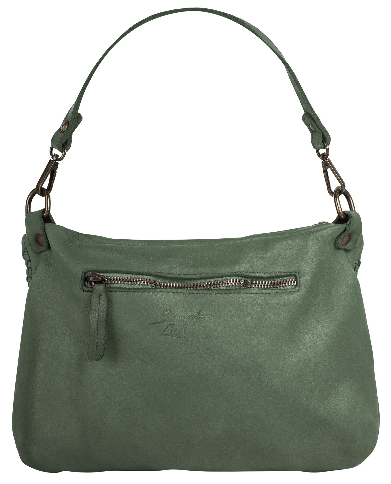 Umhängetasche SAMANTHA LOOK, Damen, Gr. B/H/T: 24cm x 22cm x 5cm onesize, grün, Leder, Taschen Umhängetasche, echt Leder, Made in Italy 3