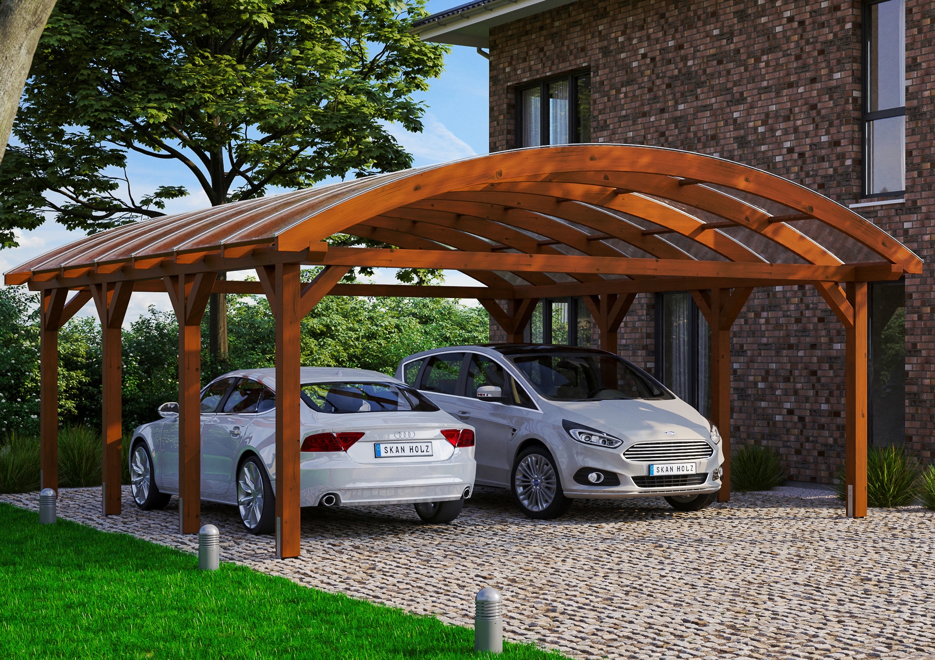 Skanholz Doppelcarport "Franken" Leimholz 550 cm braun