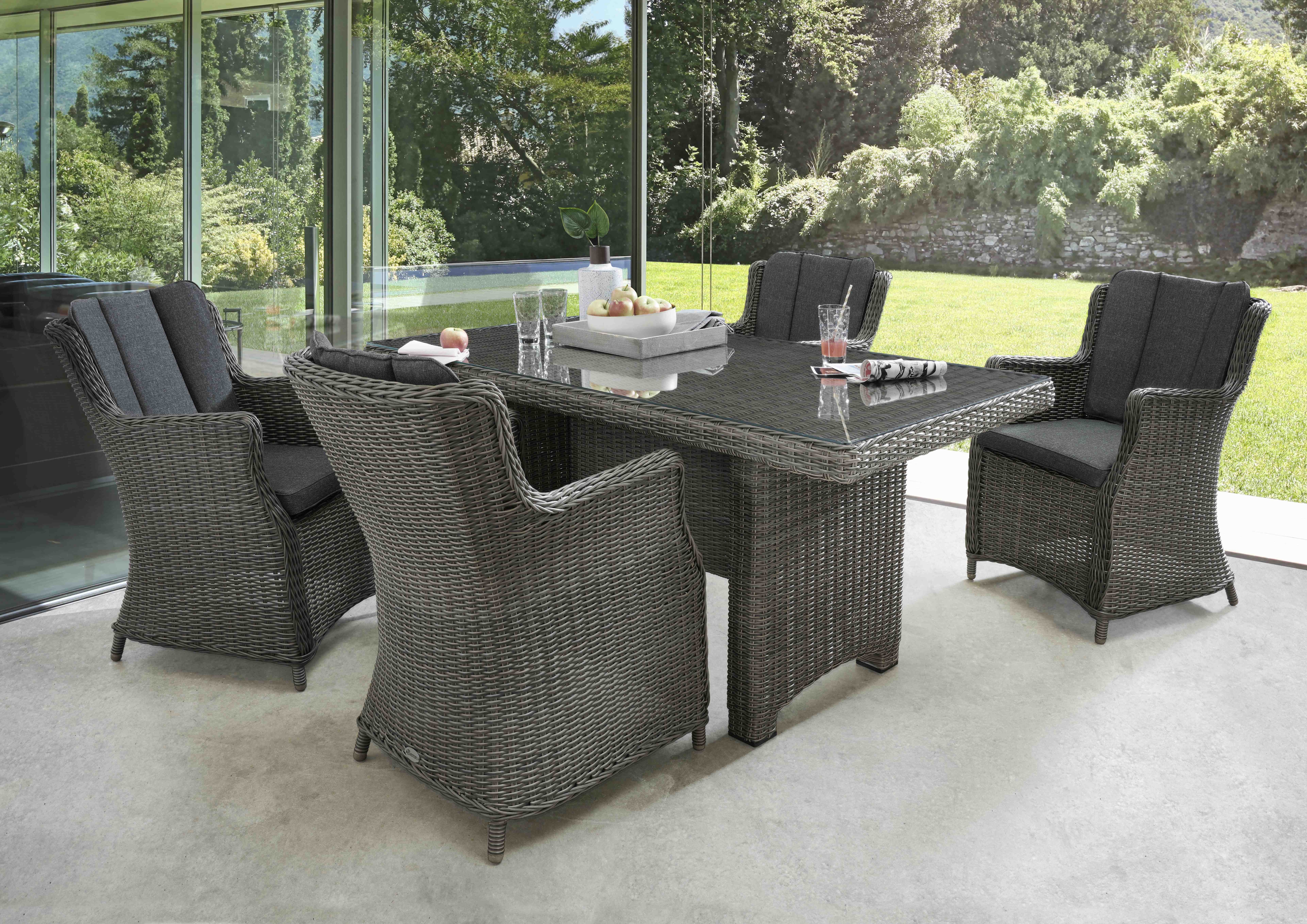 Destiny Garten-Essgruppe "LUNA 4 Se + Tisch 200x100x75cm, vintage grau" Set, 5 Stk. tlg. Aluminium, Polyrattan