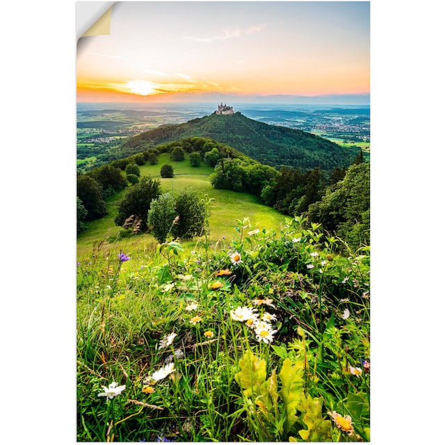 Artland Wandbild »Burg Hohenzollern bei Sonnenuntergang«, Berge &  Alpenbilder, (1 St.), als Alubild, Leinwandbild, Wandaufkleber oder Poster  in versch. Größen kaufen | BAUR