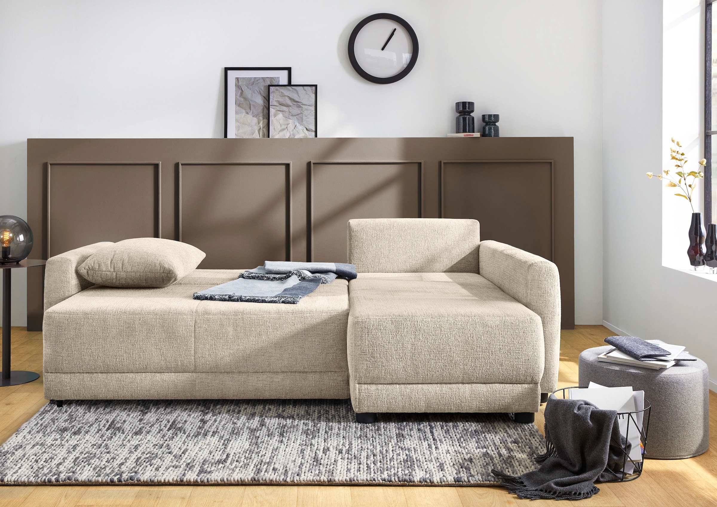 Jockenhöfer Gruppe Ecksofa »Venezia, inklusive Bettfunktion und Bettkasten« Ottomane links oder rechts montierbar, inkl. Rücken- und Zierkissen