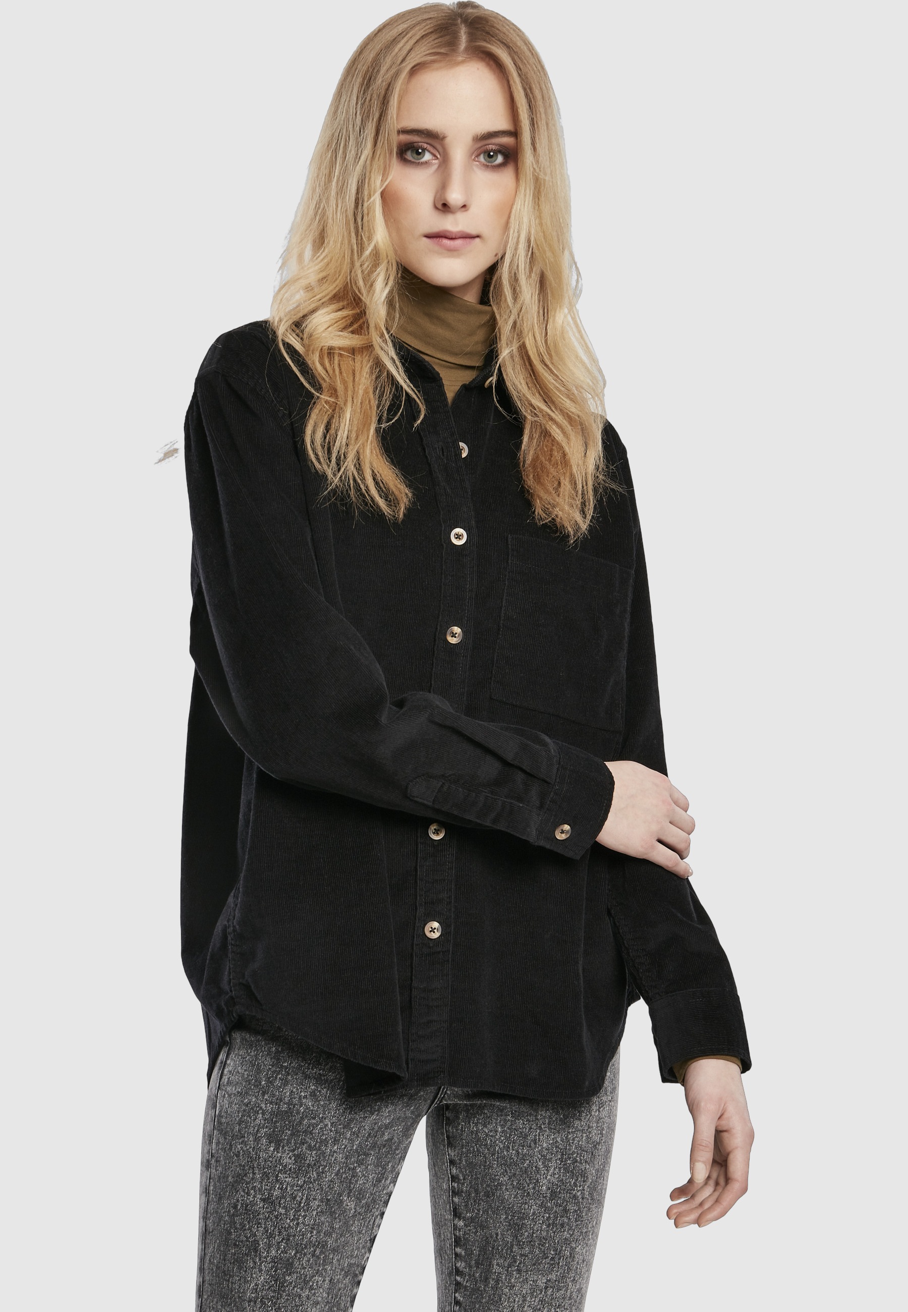 URBAN CLASSICS Langarmhemd »Urban Classics Damen Ladies Corduroy Oversized Shirt« 1 Stk.
