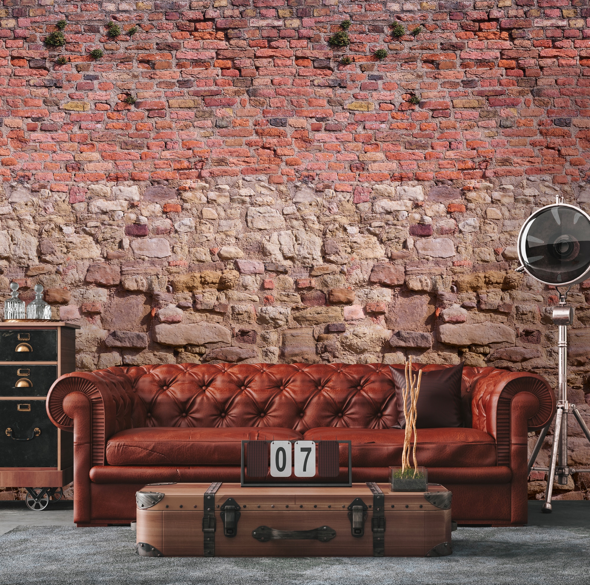 living walls Fototapete "Fototapete Steinwand" gemustert matt neutral glatt Tapete Steinoptik Stein-Tapete Loft Industrial Tapeten Wohnzimmer Flur