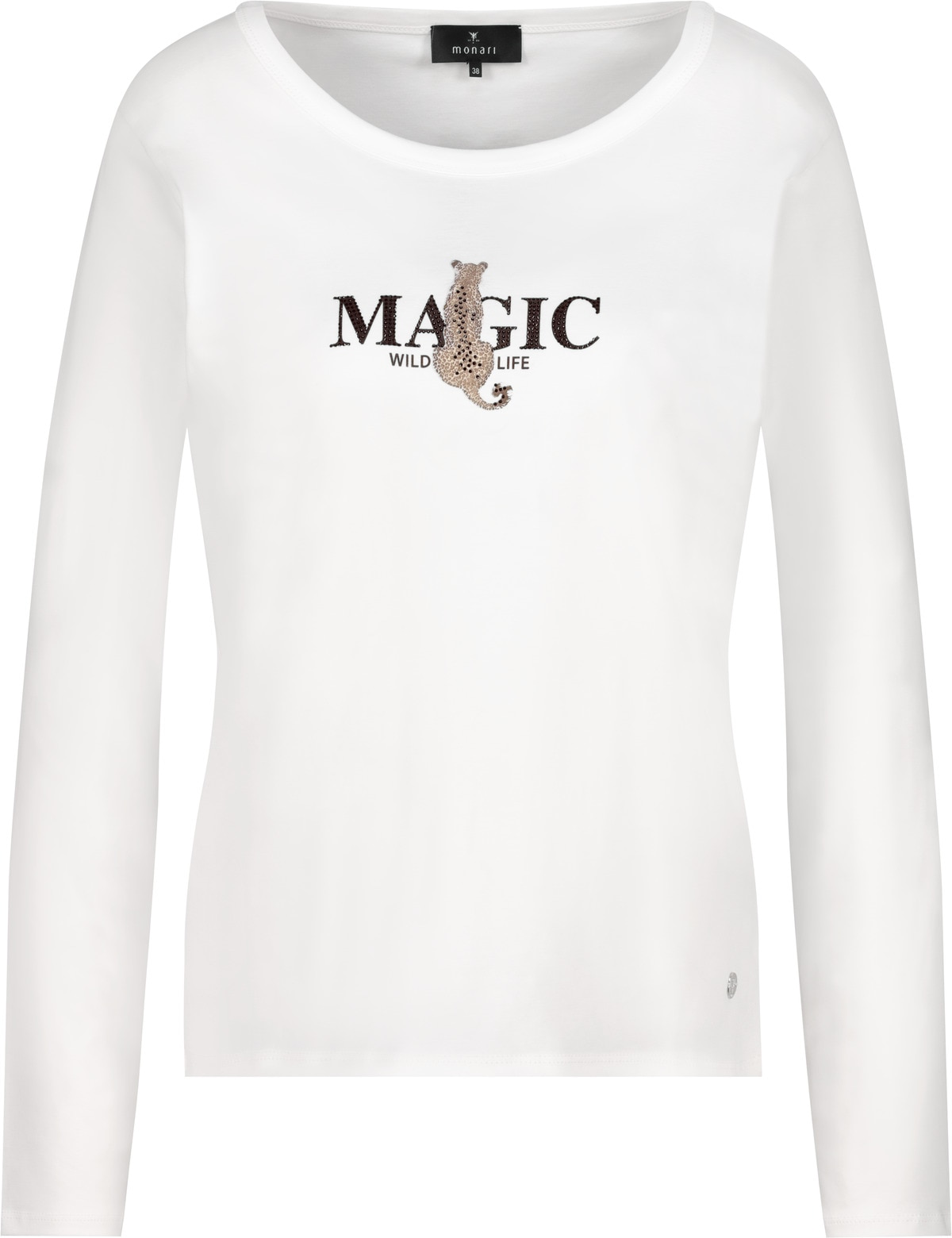 Monari Langarmshirt »Shirt Leo + Schrift«, Mit Rundhalsausschnitt