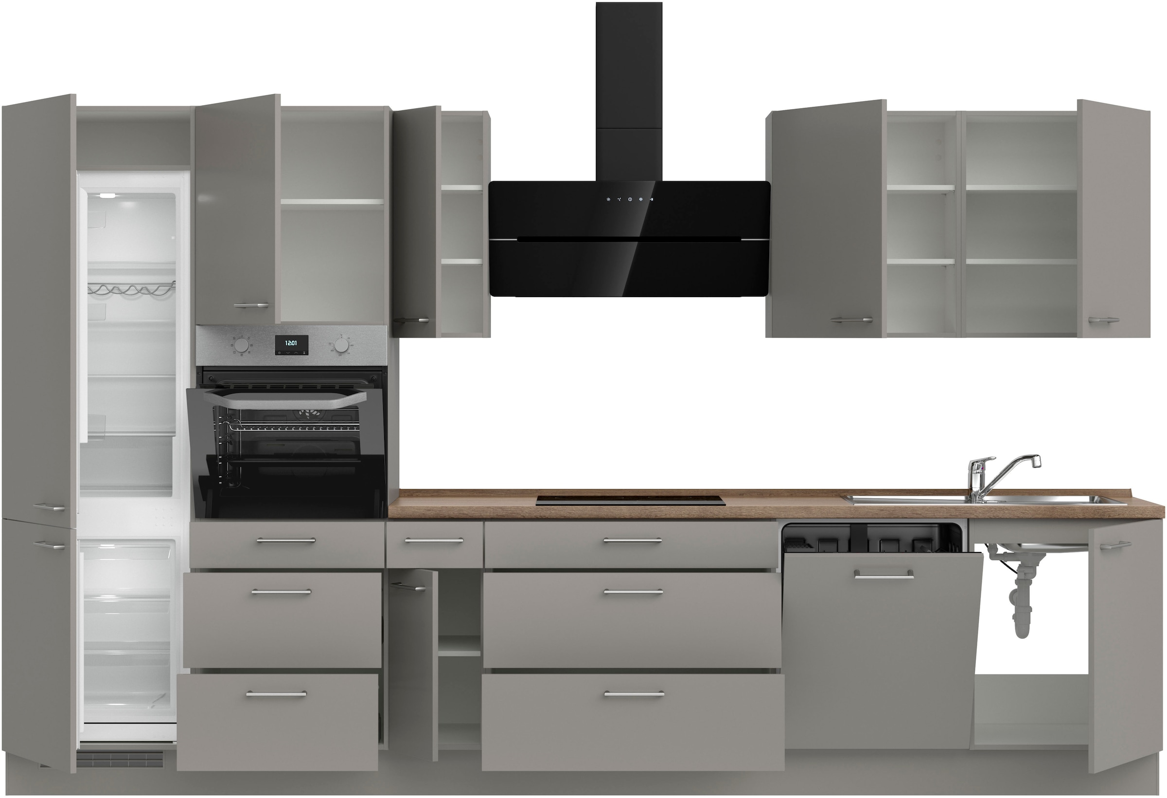 nobilia® Küchenzeile »"Laser II"«, vormontiert, Ausrichtung wählbar, Breite 360 cm, wahlw. mit E-Geräten