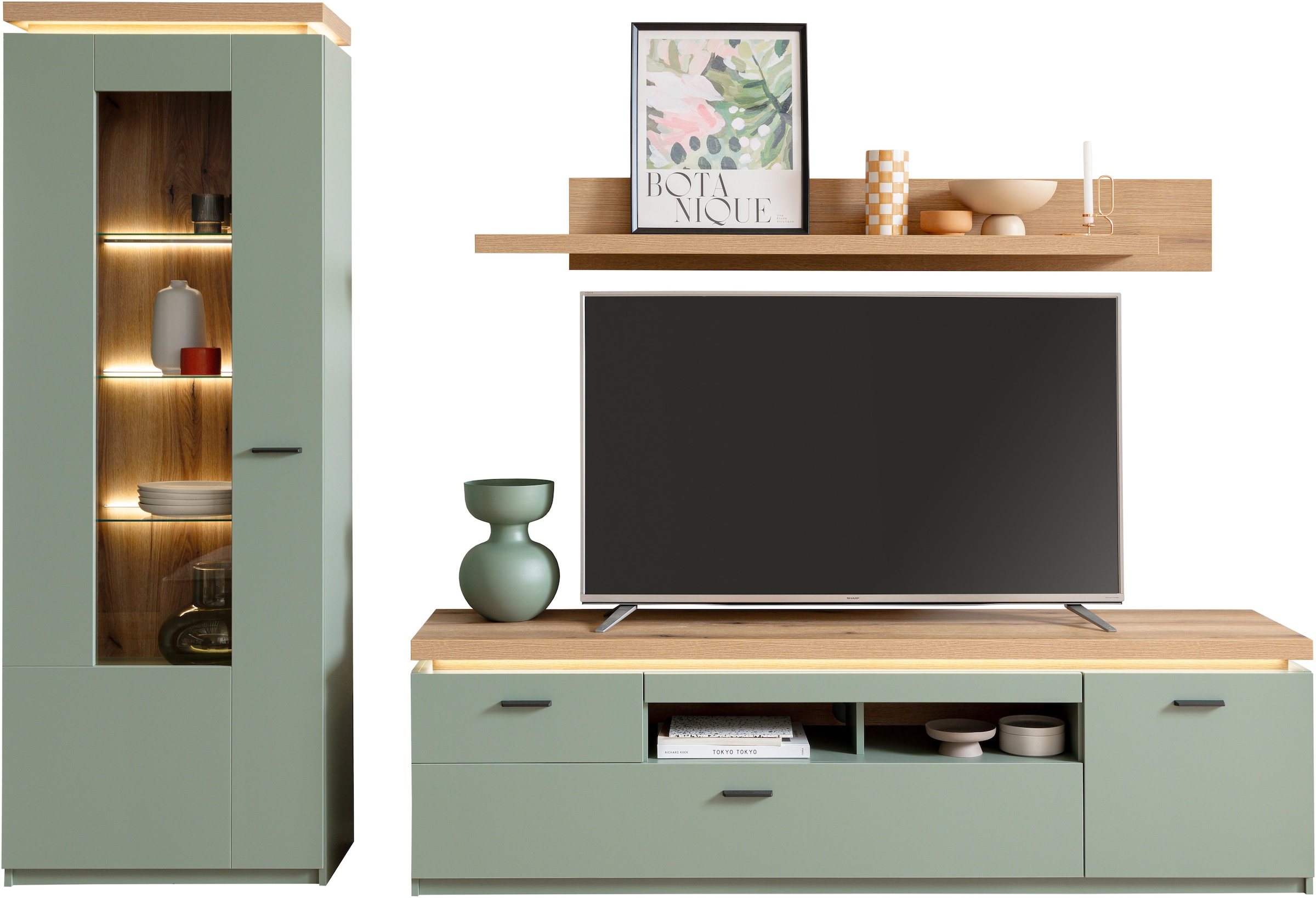 MCA furniture Wohnwand »MONIZ Wohnkomination 2«, (Komplett-Set, 3 St.), Türen/ Schubkästen gedämpft