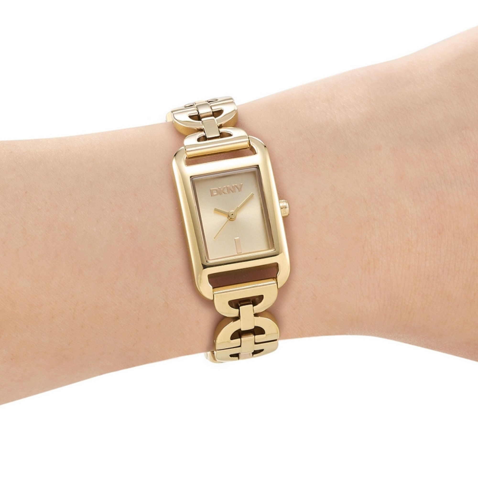 DKNY Quarzuhr »Open Link square Watch« Armbanduhr, Damenuhr, Edelstahlarmband, analog
