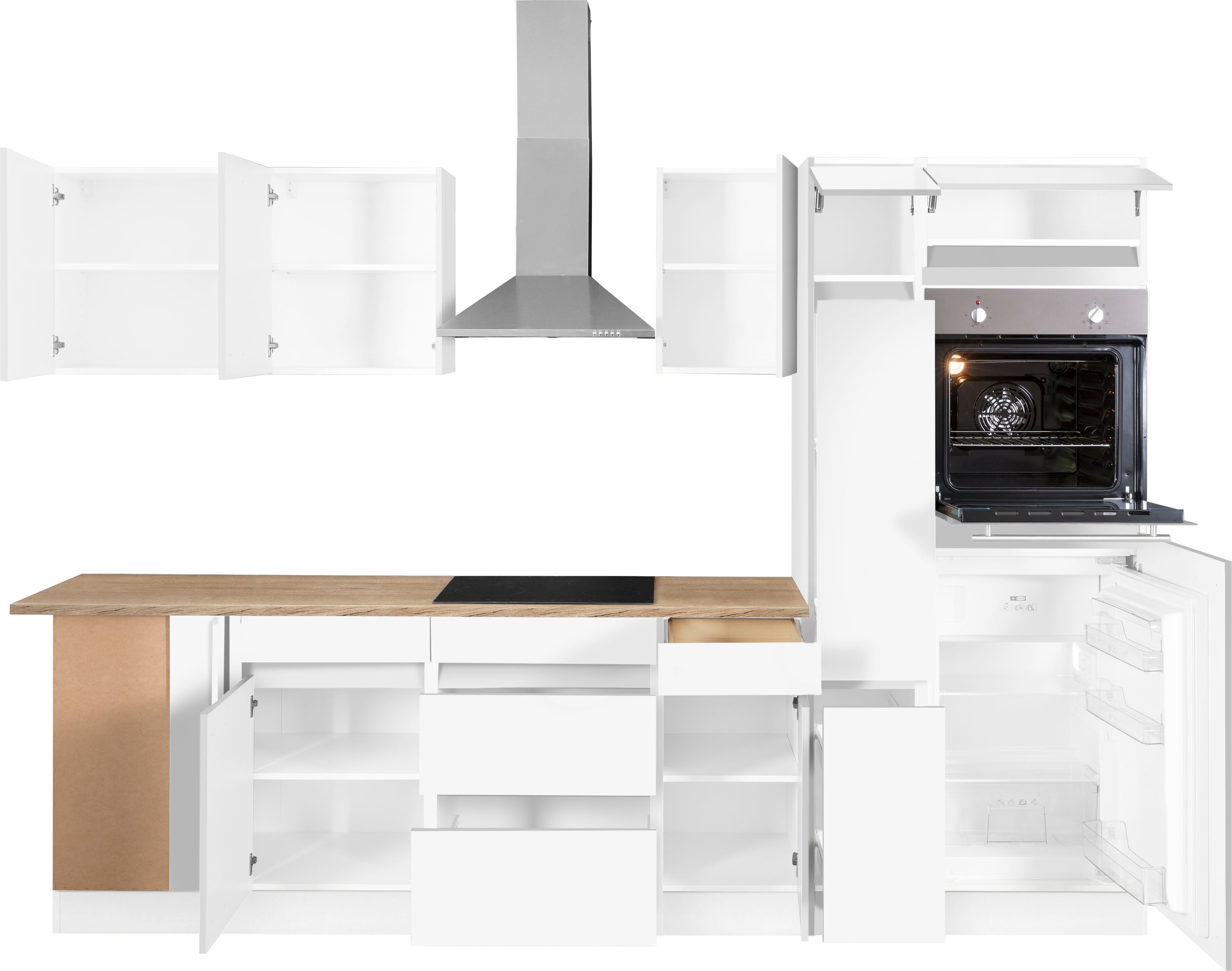 OPTIFIT Küchenzeile "Roth" Stellmaße 300x175 cm, wahlweise mit E-Geräten, mit Apothekerschrank