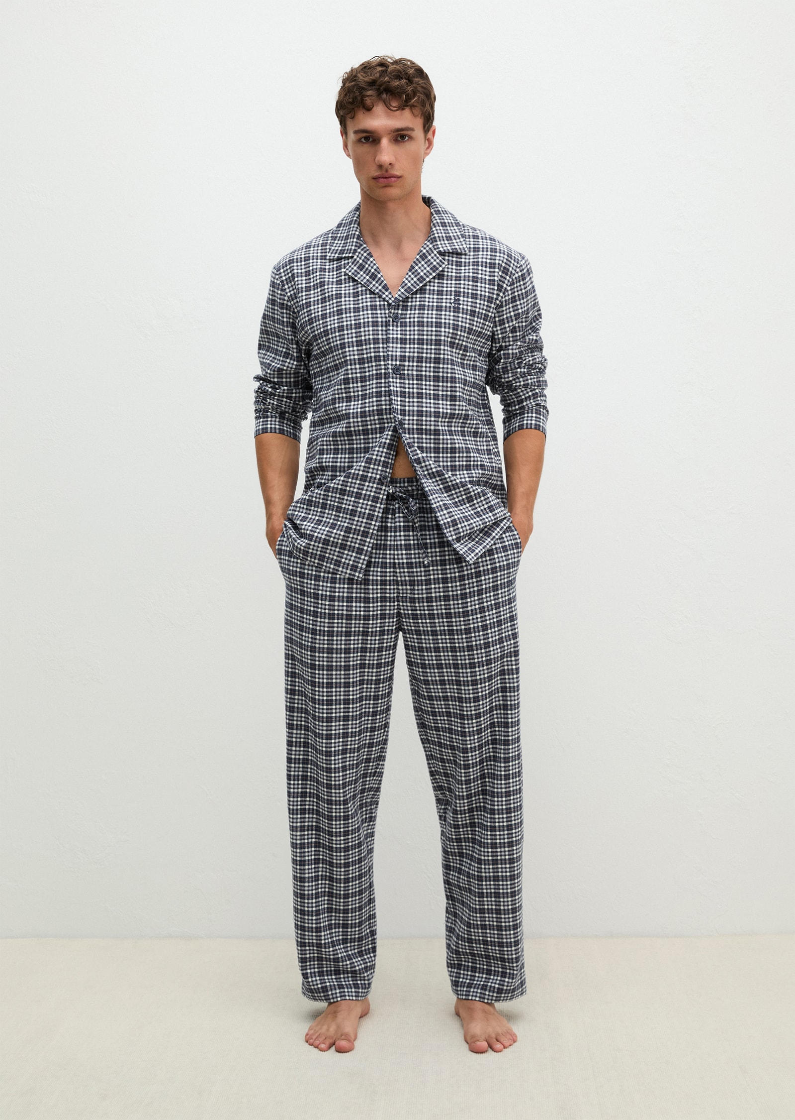 MARC O'POLO Herren Pyjamaoberteil, Gr. L, schwarz-weiß, Flanell, Obermaterial: 100% Baumwolle, Shirts