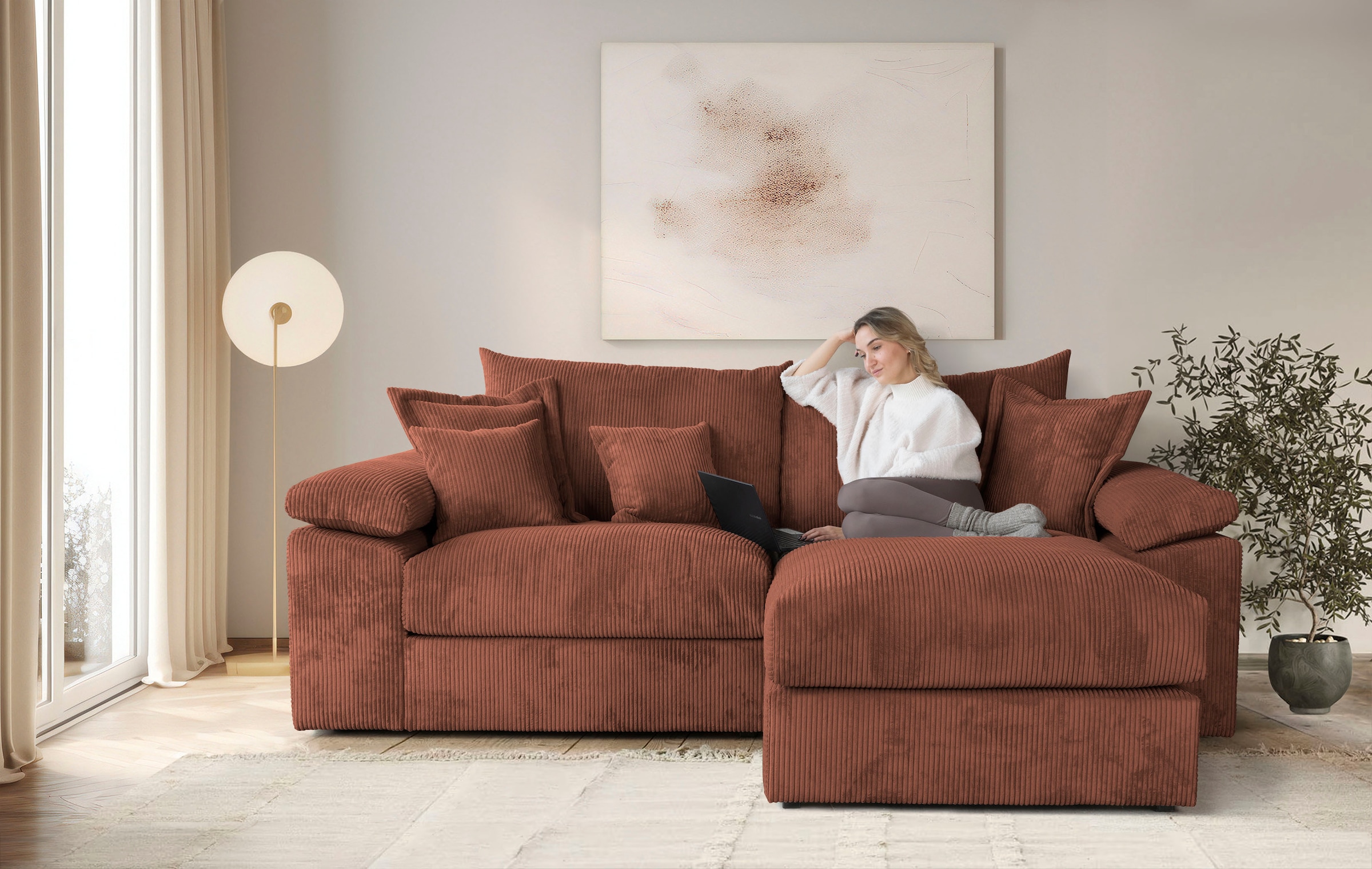 OTTO home "Soft&Cosy XL L-Form, B: 246 cm - OTTO. Verlässliche Qualität." Mega-Sofa, Cord oder Chenille-Struktur, mit Federkern & 4 Zierkissen