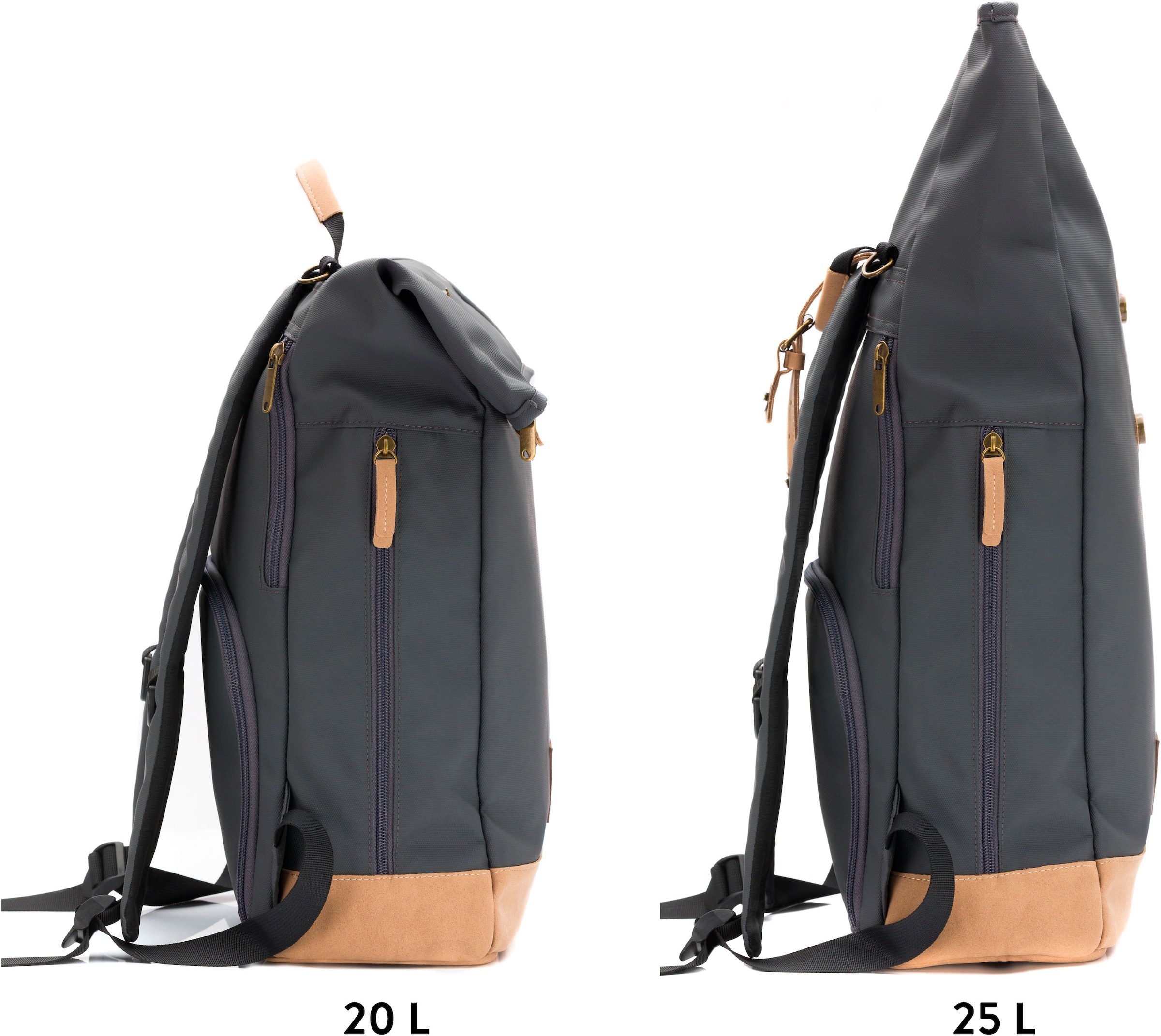 Fillikid Wickelrucksack »Rolltop Berlin stone grey«, Reflektoren, inkl. Wickeltunterlage