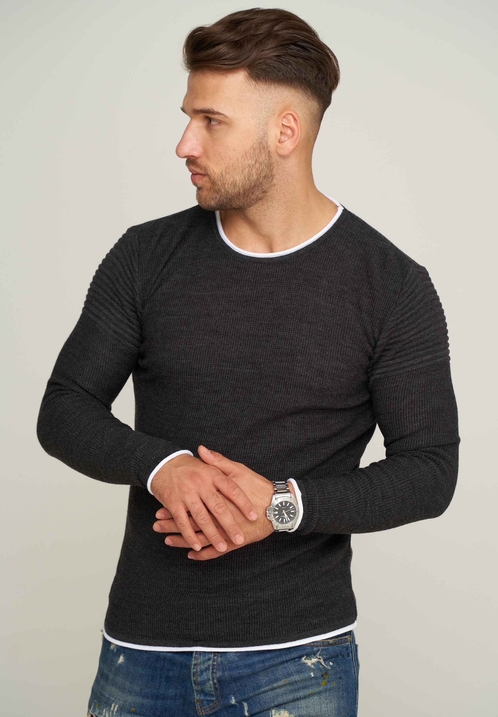 behype Strickpullover "MKLAYER57", in trendiger Layer-Optik günstig online kaufen