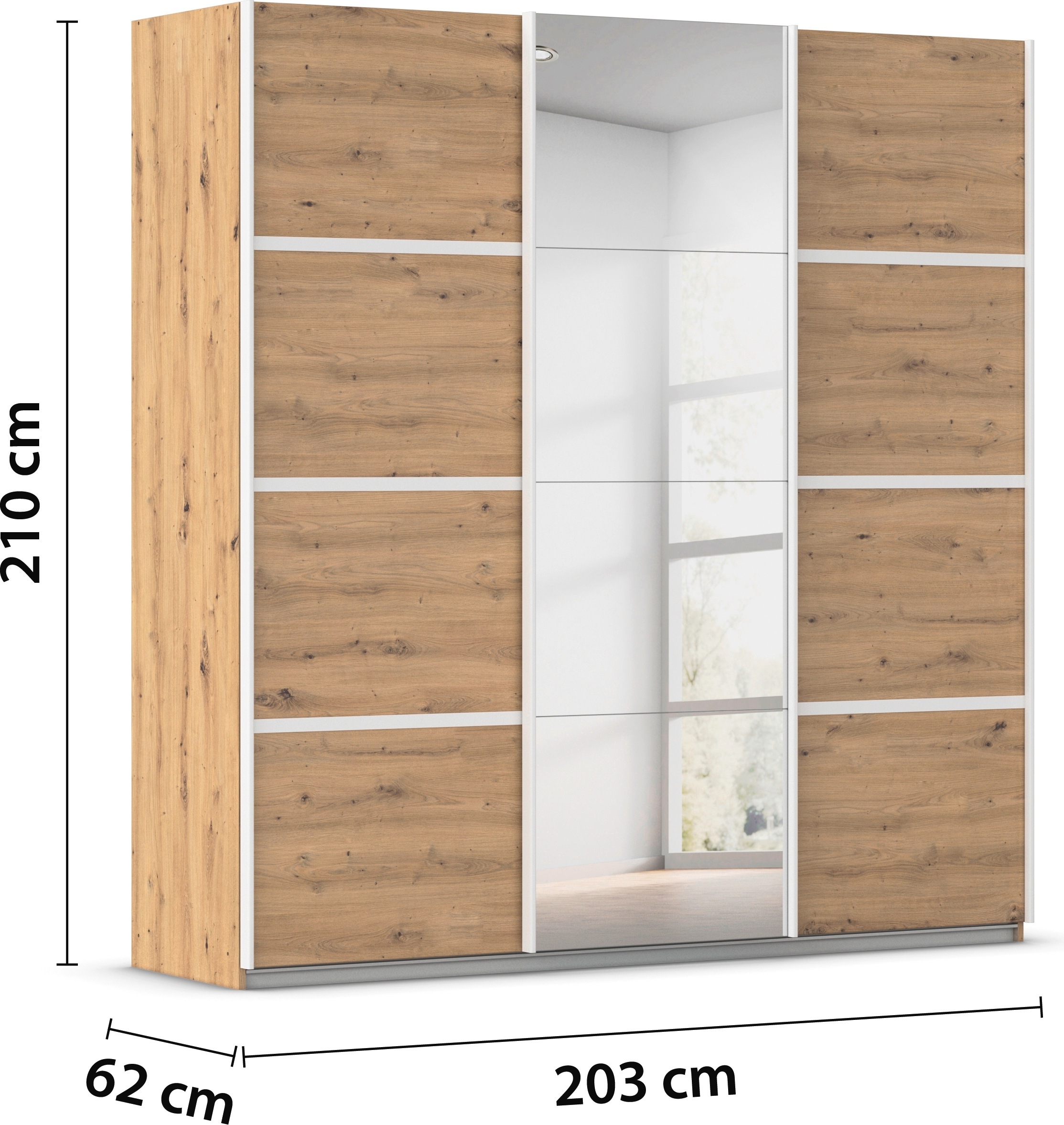 rauch Kleiderschrank »Schwebetürenschrank OTTO´s Choice Garderobe Schrank TOP ANGEBOT Avola«, (in 3 verschiedenen Ausstattungen BASIC/CLASSIC/PREMIUM inkl. Spiegel), mit eleganten Zierleisten in Chrom, Schwarz oder Weiß MADE IN GERMANY