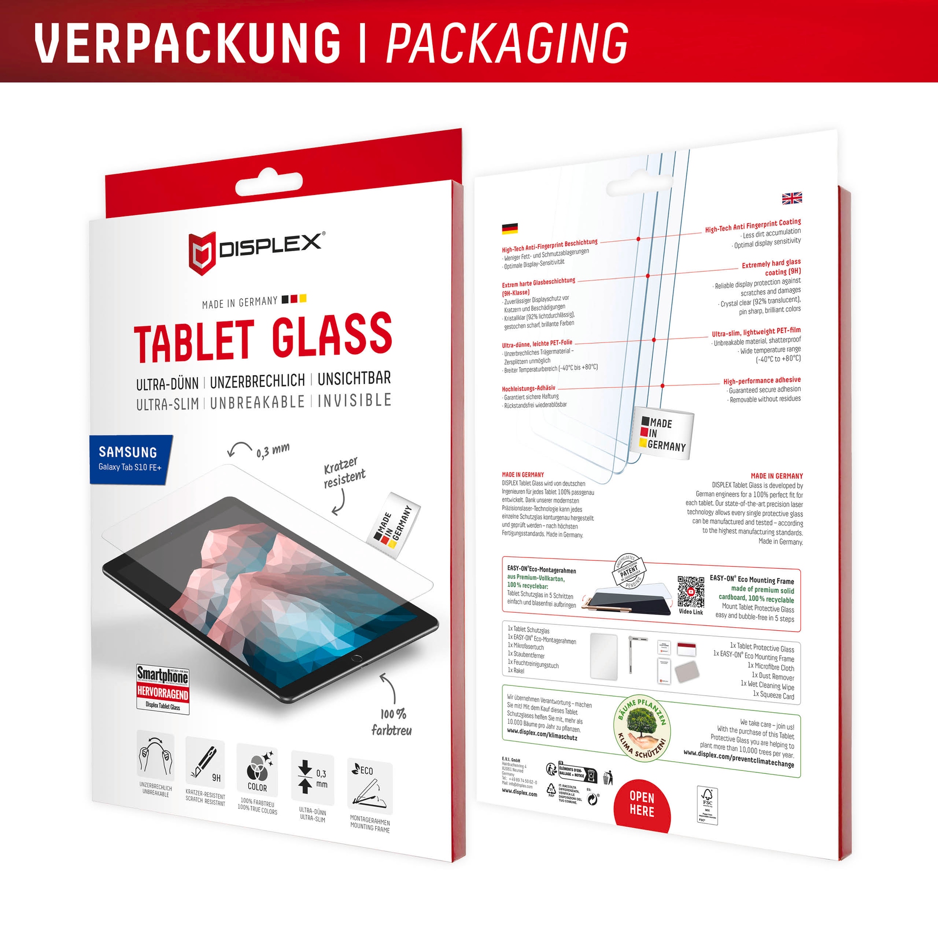 Displex Displayschutzglas »Tablet Glass«, für Samsung Galaxy Tab S10 FE+, Displayschutzfolie, Schutzfolie, Bildschirmschutz, kratz- & stoßfest