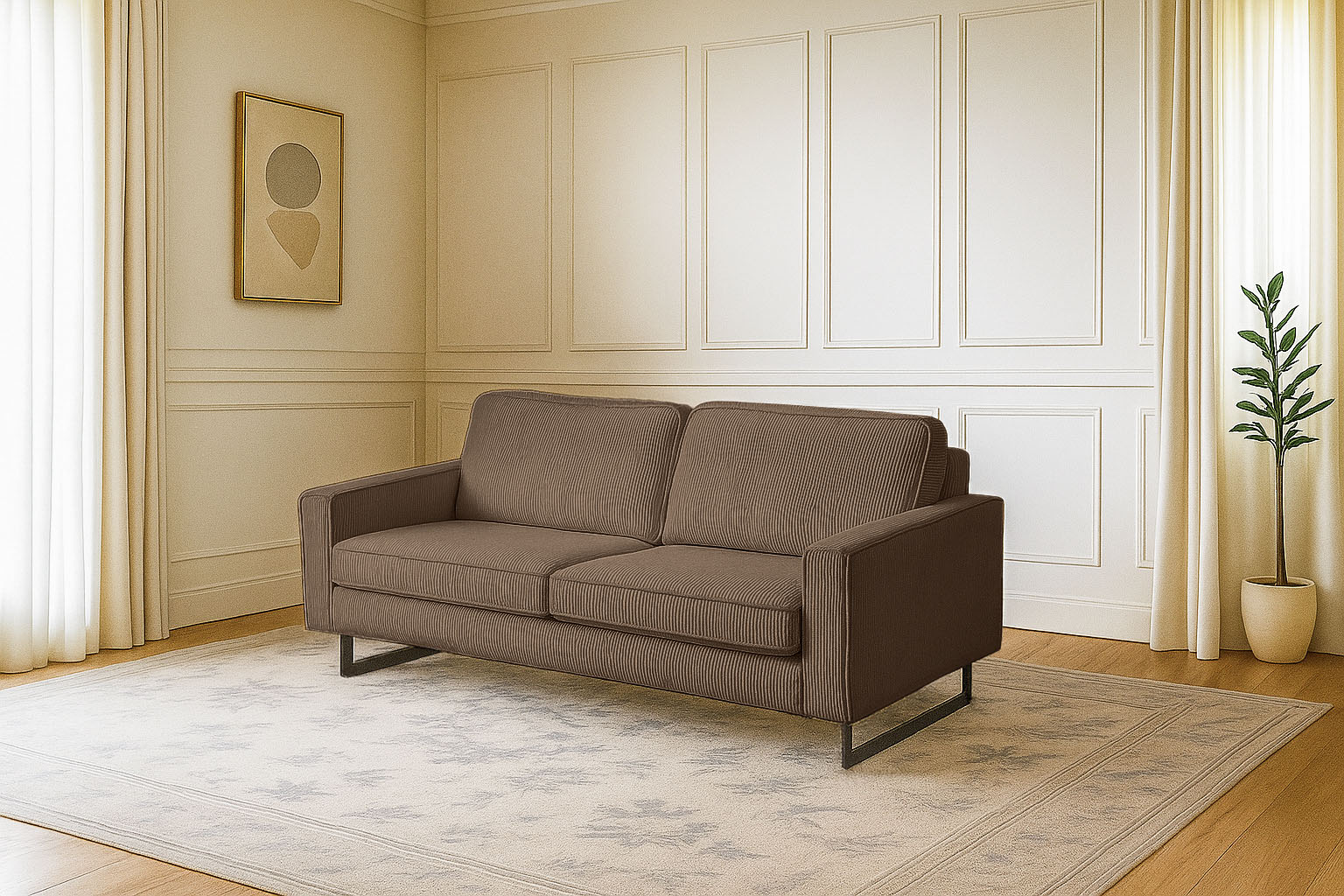 OTTO home 3-Sitzer "Pinto, 206 cm, Cord, Chenille, Lederoptik" mit Keder, schwarze Metallfüße, Wellenunterfederung