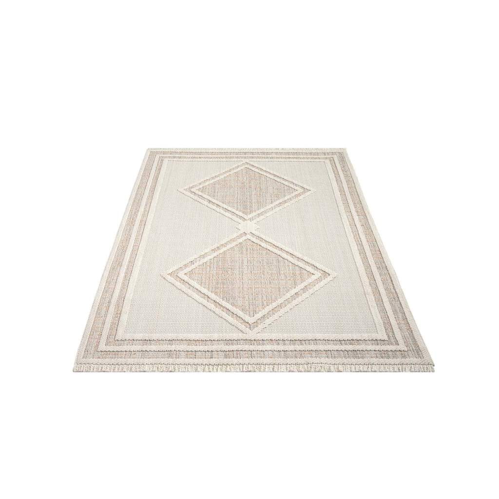 Carpet City Teppich »LINDO 8853«, rechteckig, Kurzflor, Hochtief-Muster/ 3D-Effekt, Fransen, Boho-Stil, Wohnzimmer
