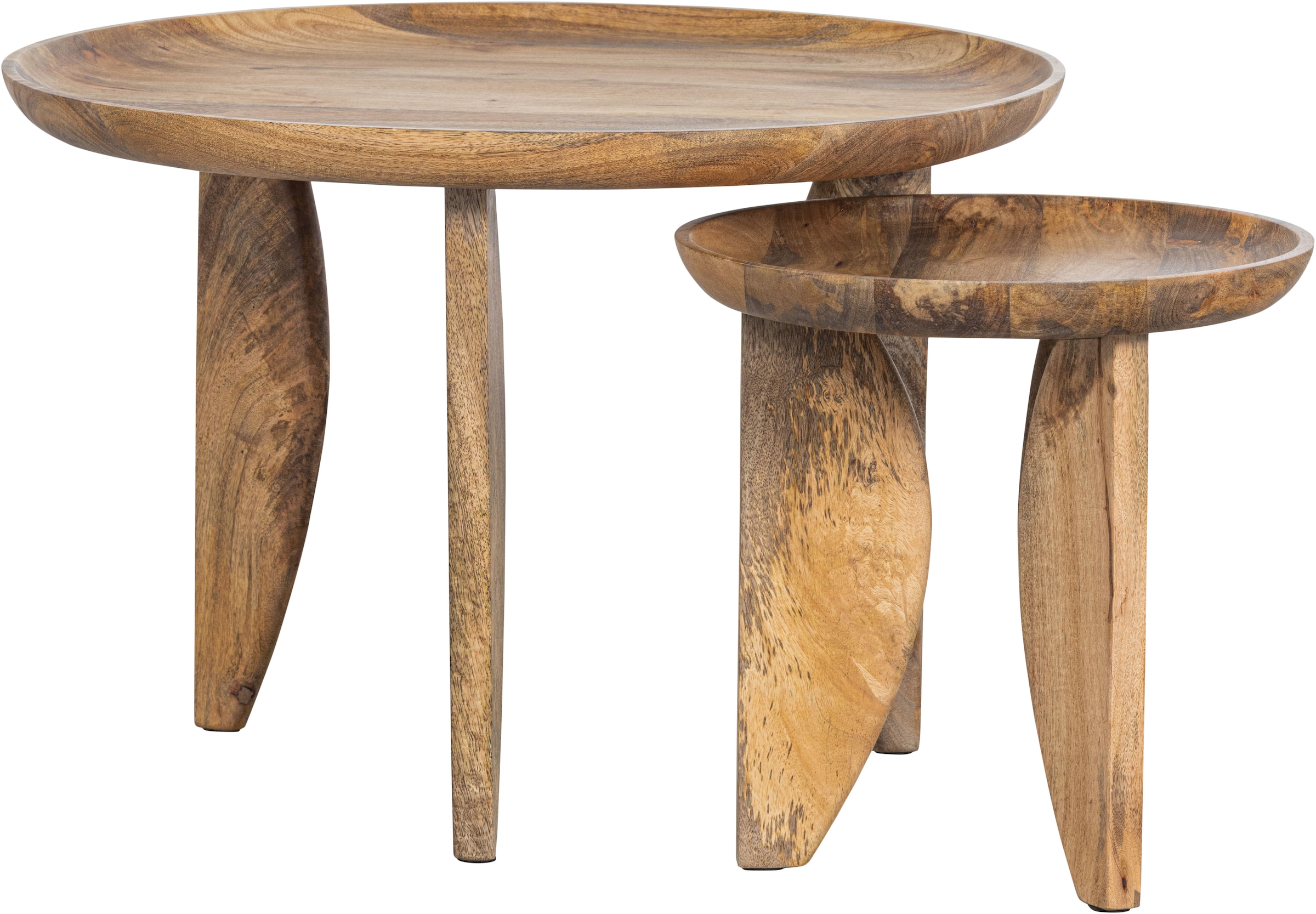 WOOOD Beistelltisch »High Heels Beistelltisch aus Mangoholz Ø40x40 / Ø70x47 cm« Set, 2 Stk. tlg. 2er-set, Abgerundete Kanten, Plattendicke 4–5 cm, je 2 cm einlaufend