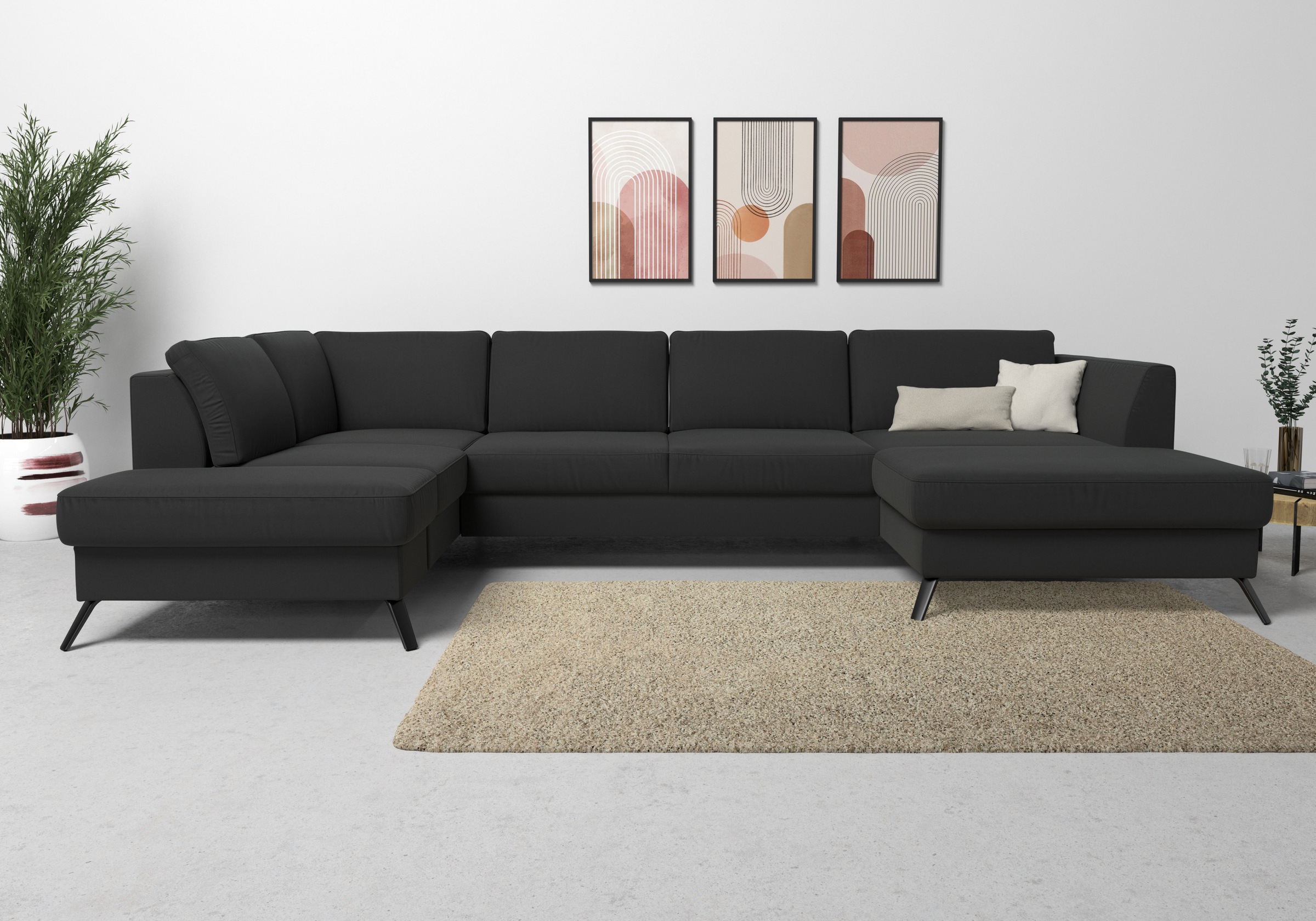 sit&more Wohnlandschaft »Olsen U-Form«, inklusive Sitztiefenverstellung, wahlweise mit Bettfunktion, 15cm hoch