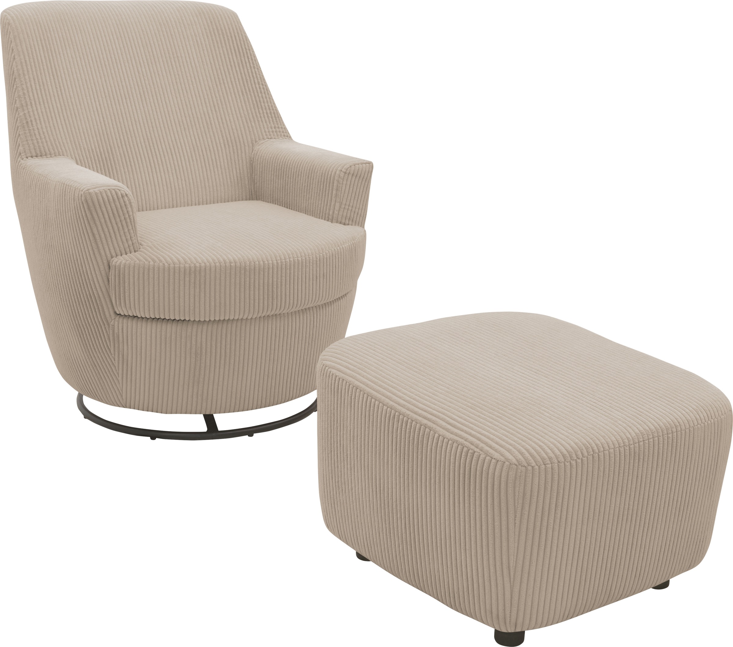 INOSIGN Drehsessel »HETTY, Drehsessel mit Wippfunktion und Hocker; Lesesessel, Armsessel«, (Set, 2 St.), mit Dreh/Wippfunktion, mit Federkern, in Cord und Microfaser