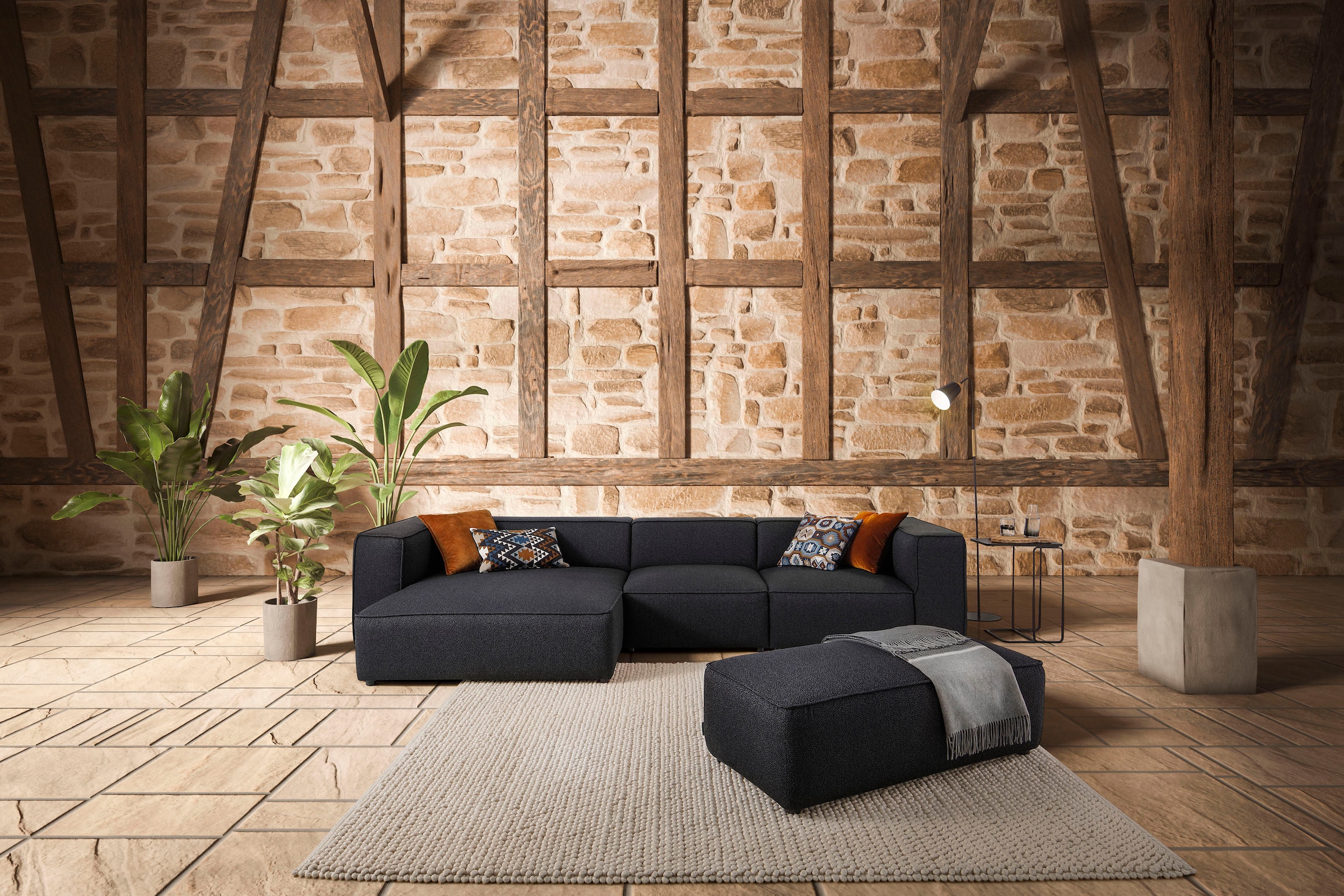 W.SCHILLIG Ecksofa "around-the-block Mega Sofa, viel Platz und hoher Sitzkomfort, L-Form" mit eleganter Biese, mit Federkern, Breite 341 cm
