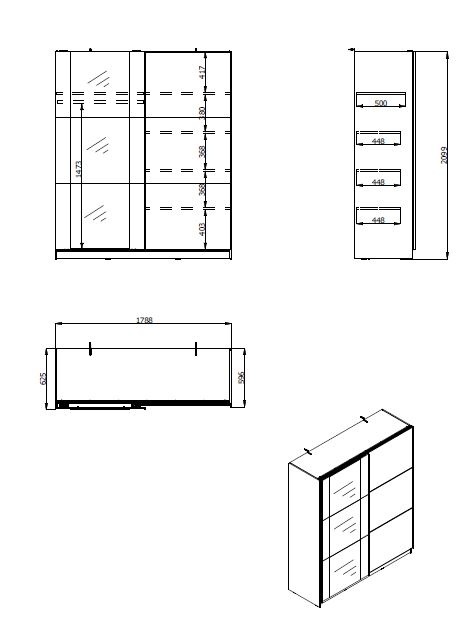 INOSIGN Schwebetürenschrank »Sardinia, Kleiderschrank mit Spiegel, Made in Europe«, viel Stauraum durch großzügige Innenausstattung, 170 oder 262cm breit