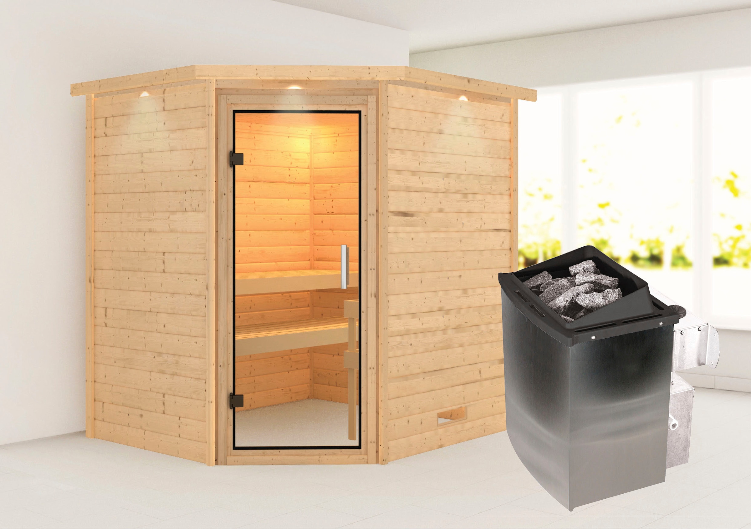 Karibu Sauna "Mia (Fronteinstieg)" Ofen 9 kW integr. Strg Image