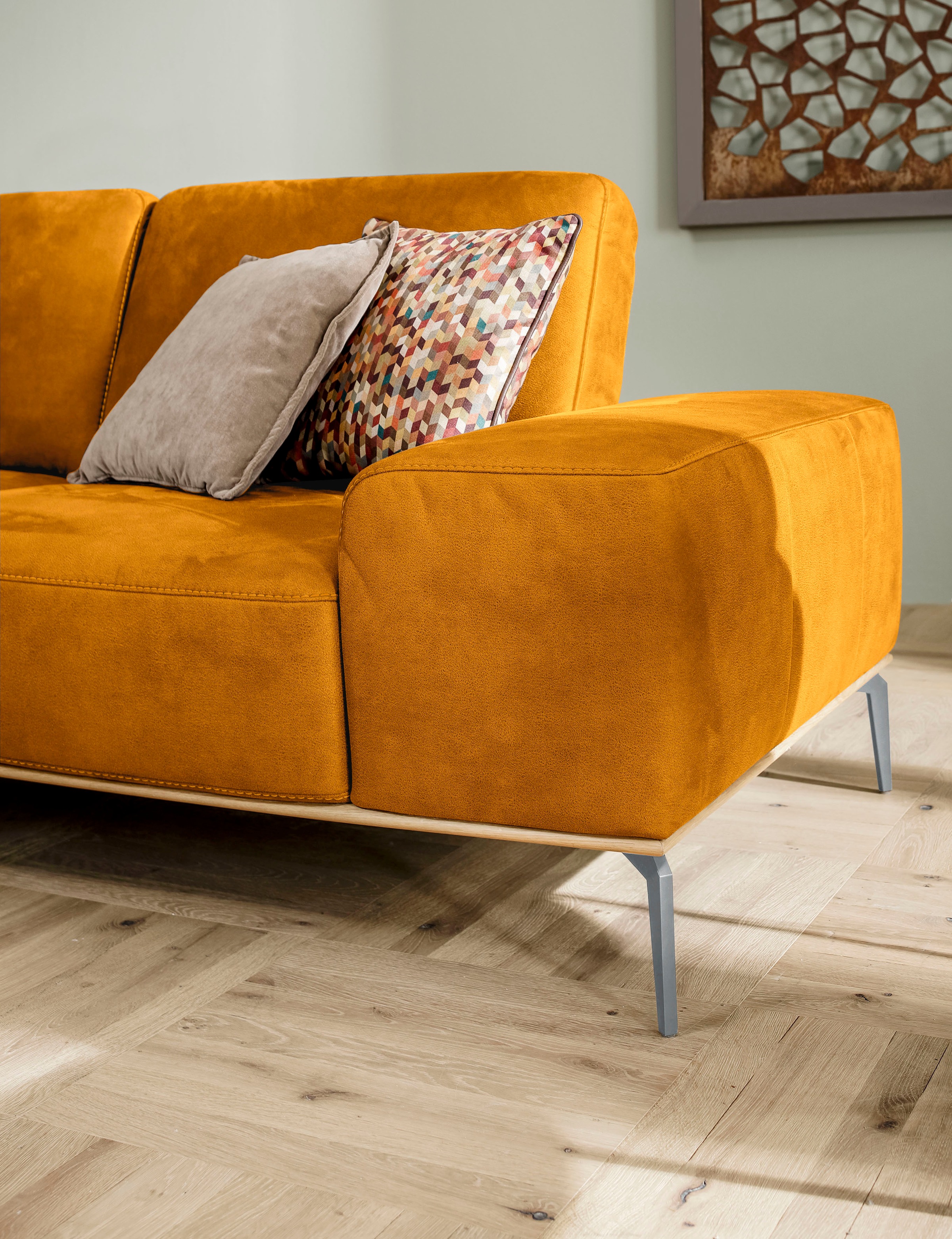 W.SCHILLIG Ecksofa »run, Designsofa mit tollem Sitzkomfort, bequem, L-Form«, mit elegantem Holzsockel, Füße in Silber matt, Breite 299 cm
