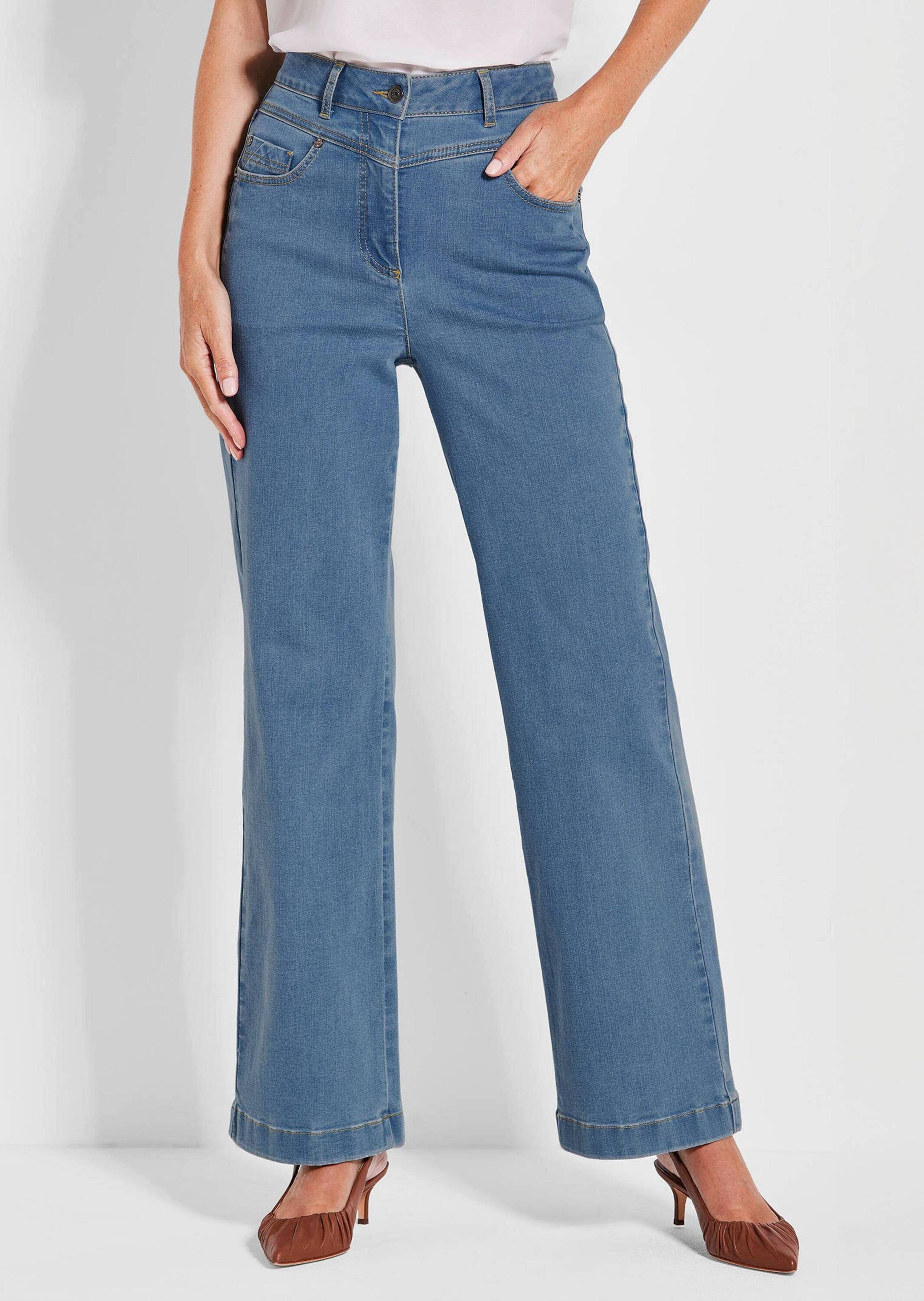 GOLDNER Stretch-Jeans "Kurzgröße Weite Jeans VERA in Blau, Kontrastnähte" günstig online kaufen