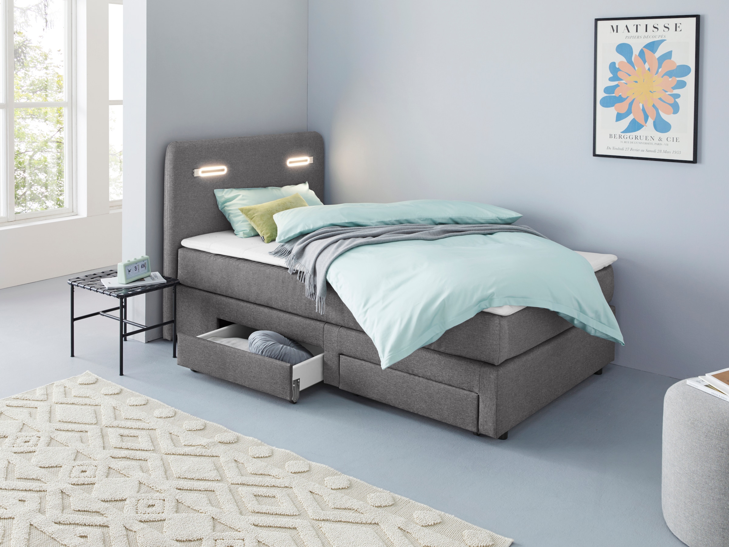 INOSIGN Boxbett »Luan«, Schubkästen, LED-Beleuchtung und Topper, in Breite 120 cm und 180 cm