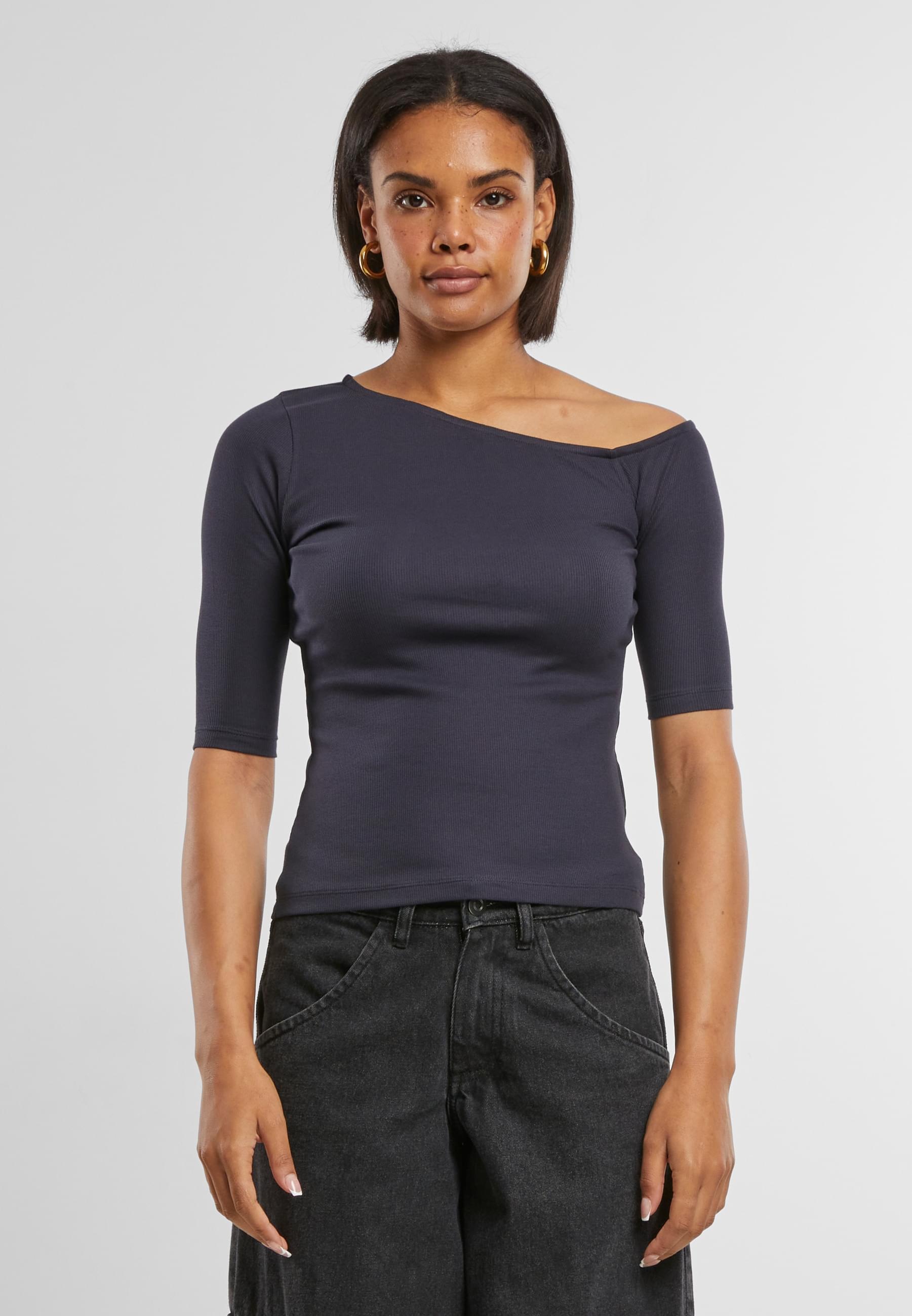 URBAN CLASSICS T-Shirt »Urban Classics Ladies Organic Asymmetric Rib Tee«, (1 tlg.)