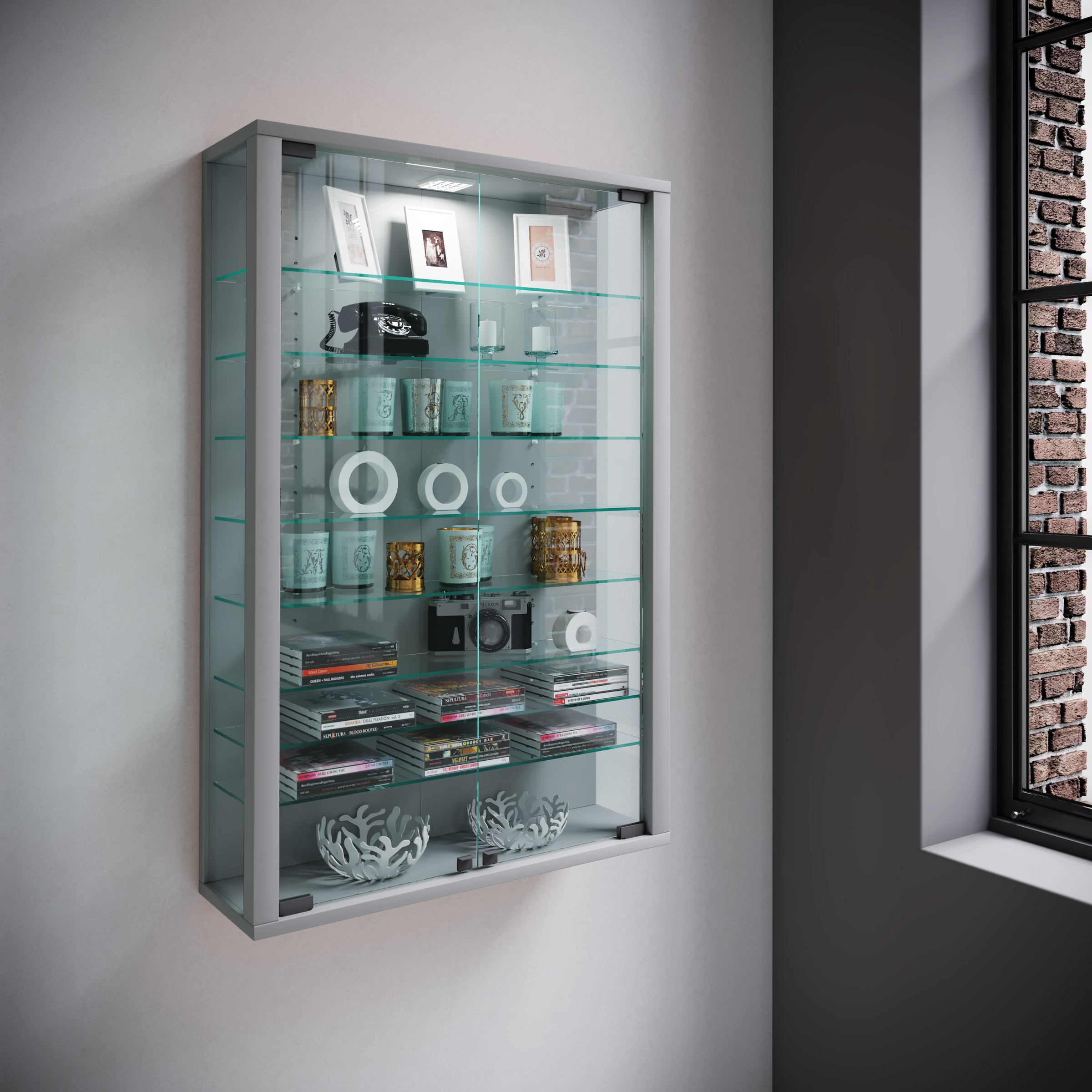 VCM Wandregal »VCM Glasvitrine hängend | Vitrine Glas mit ESG-Sicherheitsglas | Maße: H. 91 x B. 59 x T. 18 cm | Hängevitrine Glas | Modern und platzsparend | Glas Vitrinenschrank - Vitrosa Mini«