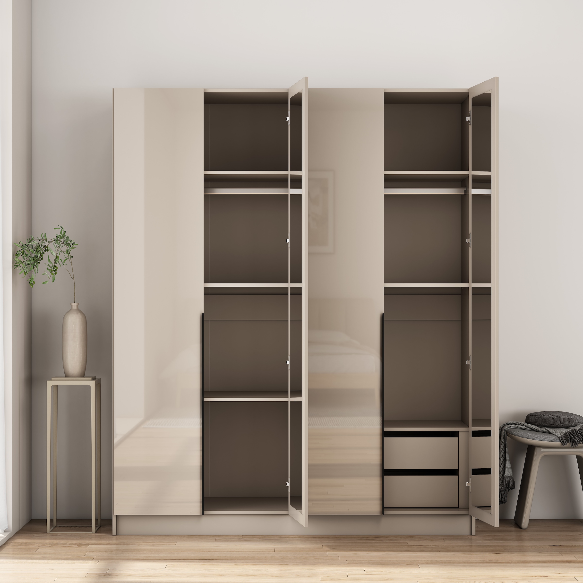 OTTO home Kleiderschrank »Annor Schlafzimmerschrank Breite 162cm hochglanz Schrank Garderobe« Drehtürenschrank mit perfekter Innenausstattung - elegante Türgriffe
