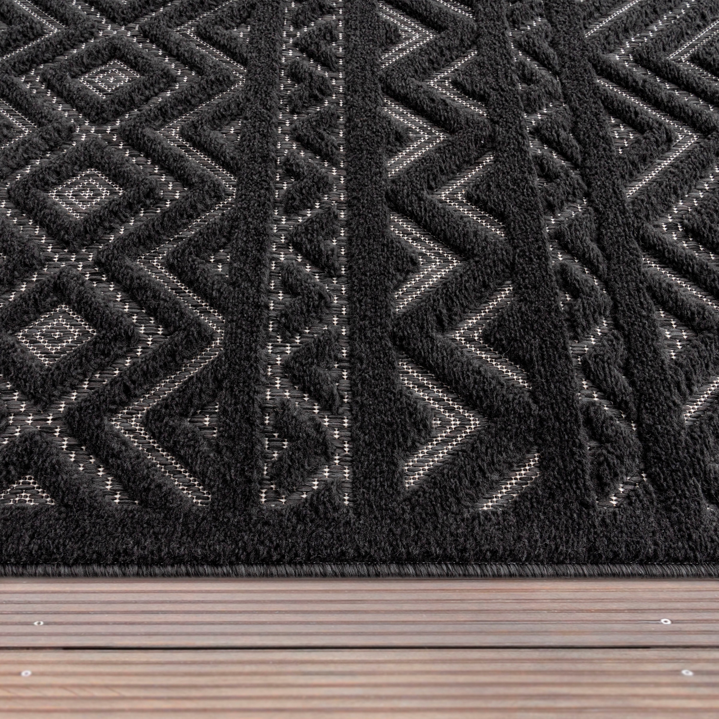 Paco Home Hoch-Tief Teppich rechteckig, Outdoor »Livorno Uni-Farben, BAUR auf Scandi, | Muster, 673«, Rauten geeignet Effekt, Rechnung