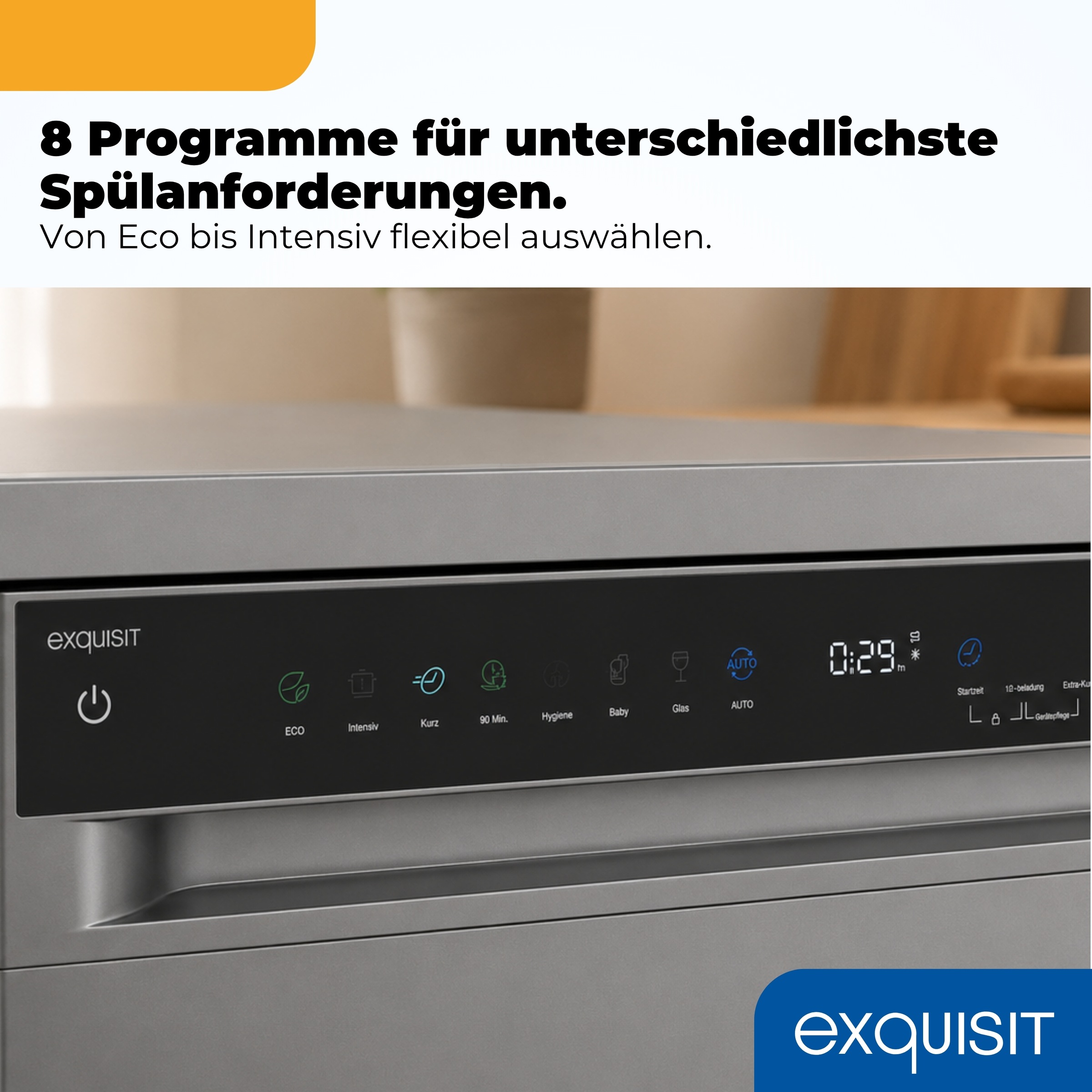 exquisit Standgeschirrspüler »GSP9316-450C silber« 10,9 l 16 tlg. Maßgedecke 16 Maßgedecke, LED, Besteckschublade, Auto Door Open, AquaStop