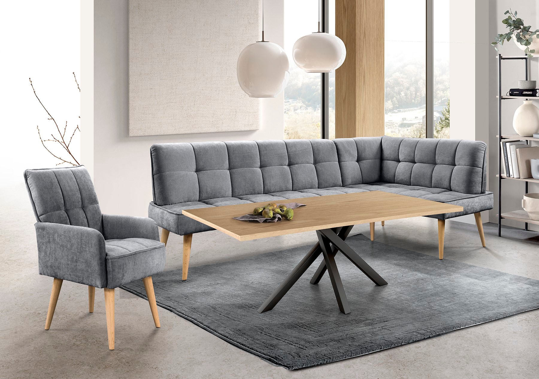 exxpo - sofa fashion Eckbank »Latte« moderne Sitz- und Rückensteppung, bequem und elegant, hoher Holzfuß