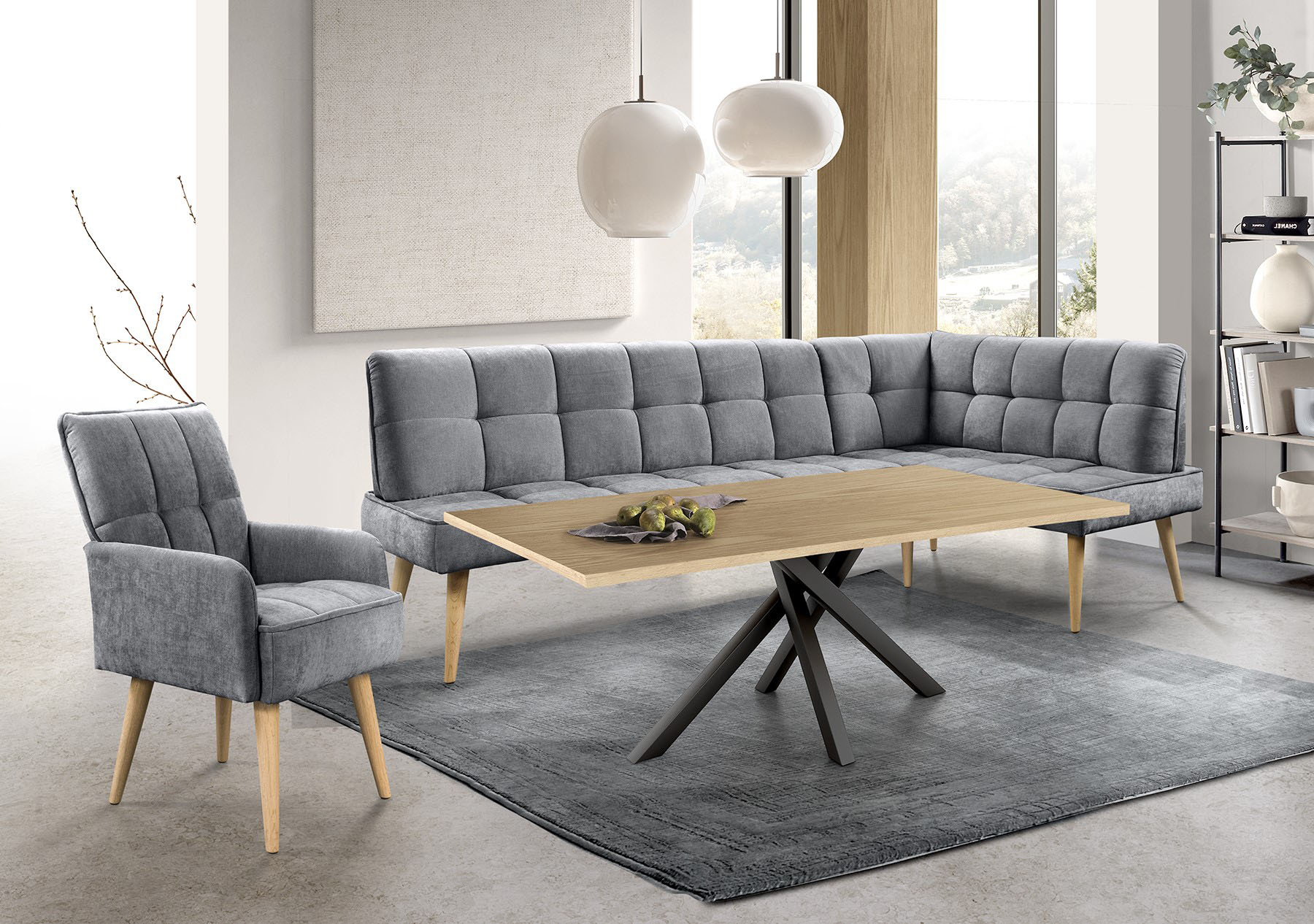 exxpo - sofa fashion Eckbank "Latte" moderne Sitz- und Rückensteppung, bequem und elegant, hoher Holzfuß