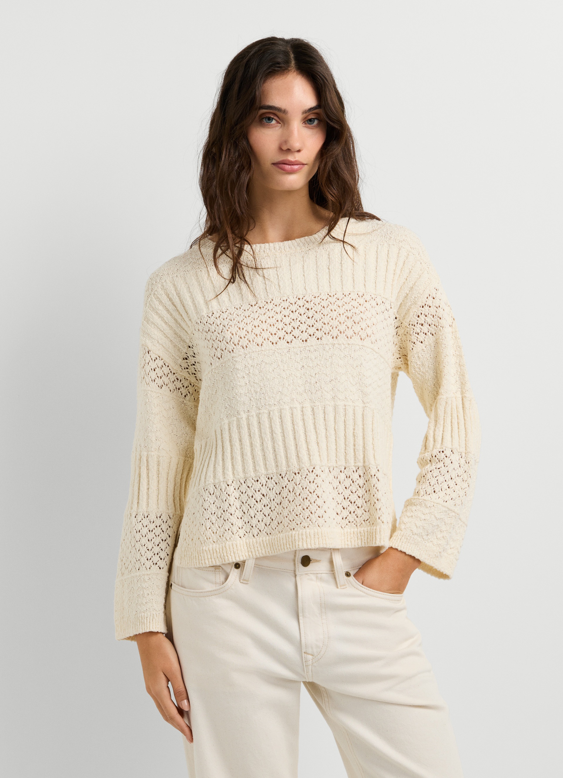 Pepe Jeans Damen Mousse Weiß Strickpullover "Alaya" Im Strukturmix Reine Baumwolle erhältlich in Größe L/M/S von Baur - Bild 3