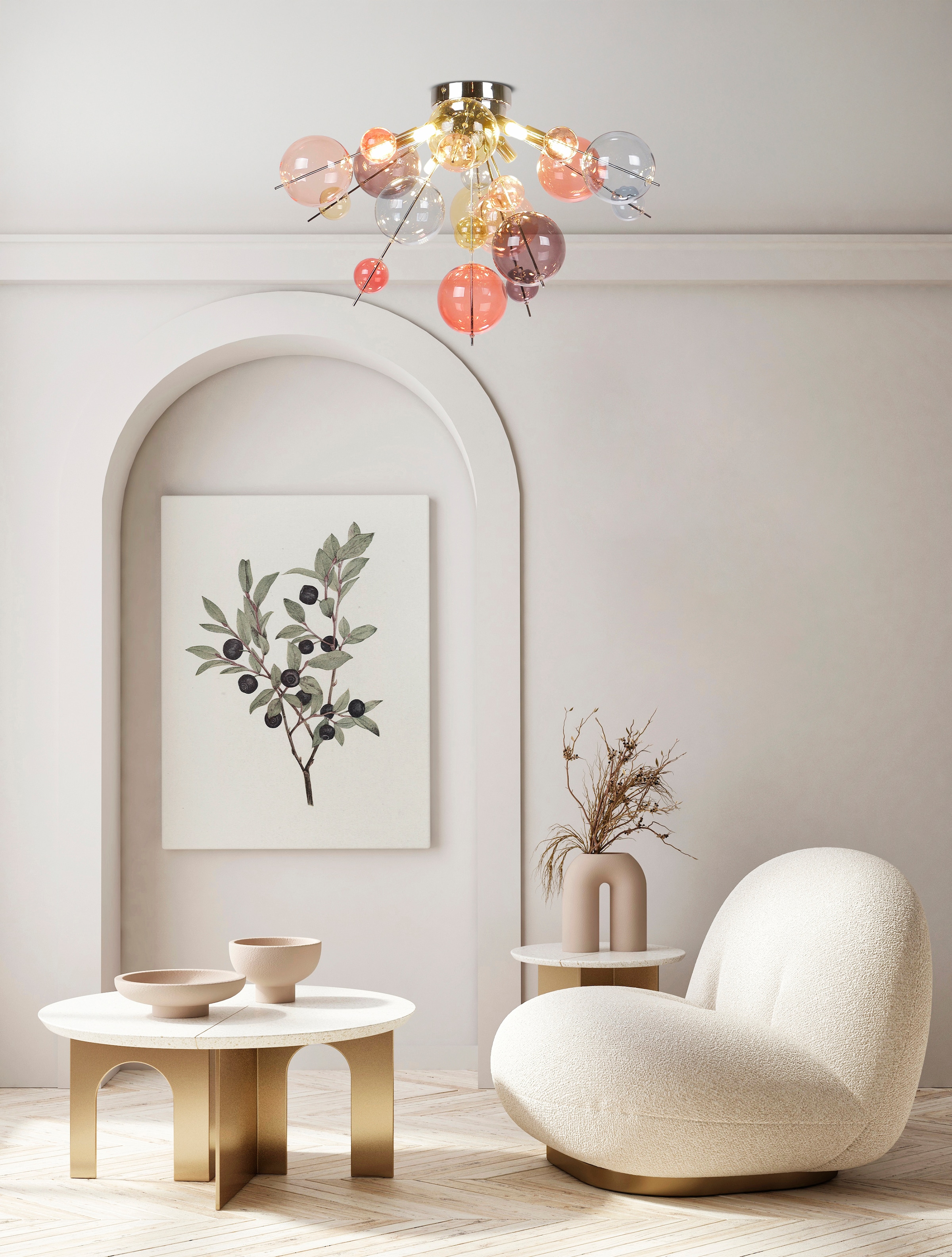 näve Deckenleuchten »Explosion« G9 1 Stk. kleine und große pastellfarbene Glaskugeln, 6x G9 exkl., D: 57cm