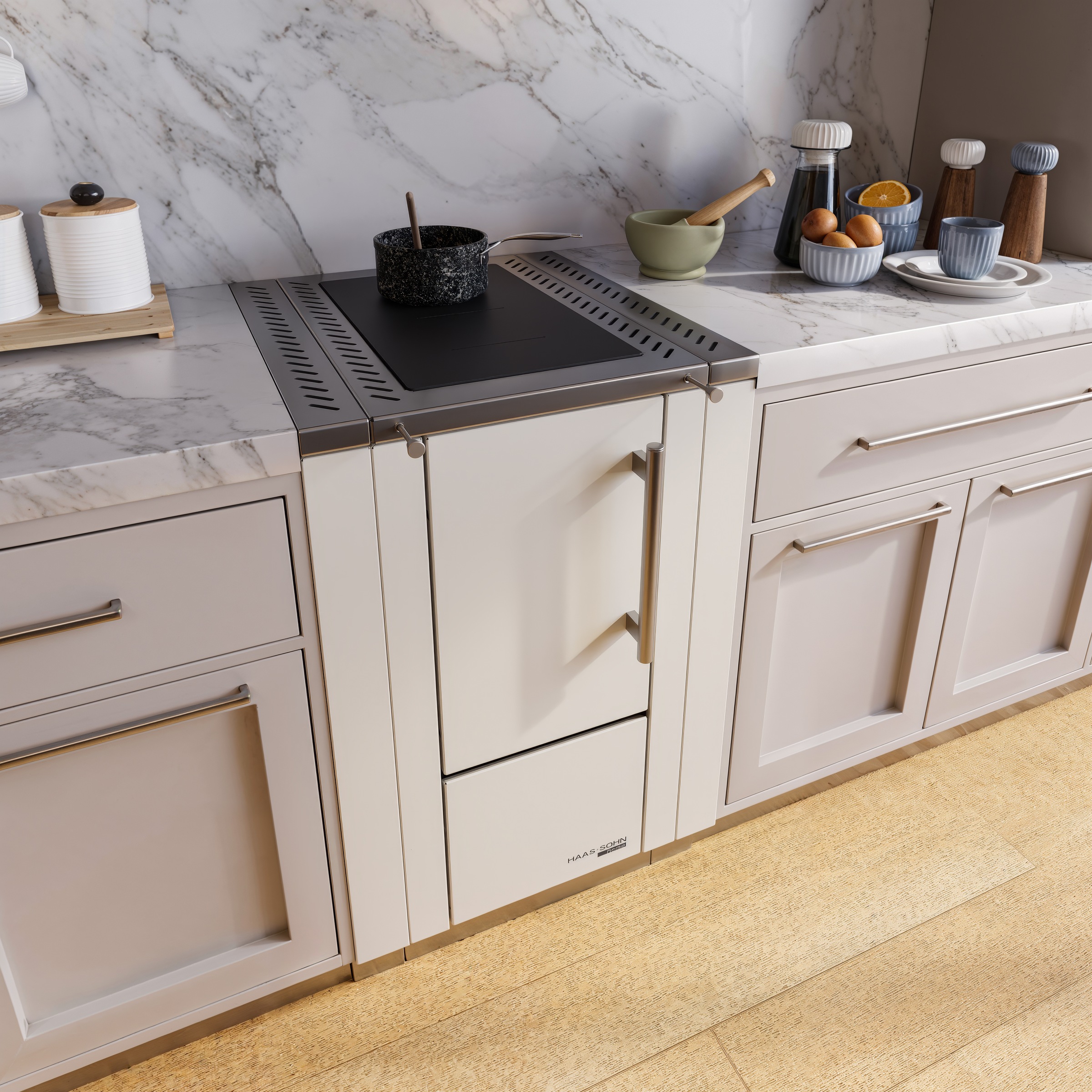 Haas + Sohn Festbrennstoffherd »HS 40 ohne Sichtfenster, weiß, Herdrahmen Edelstahl, Stahlkochplatte«