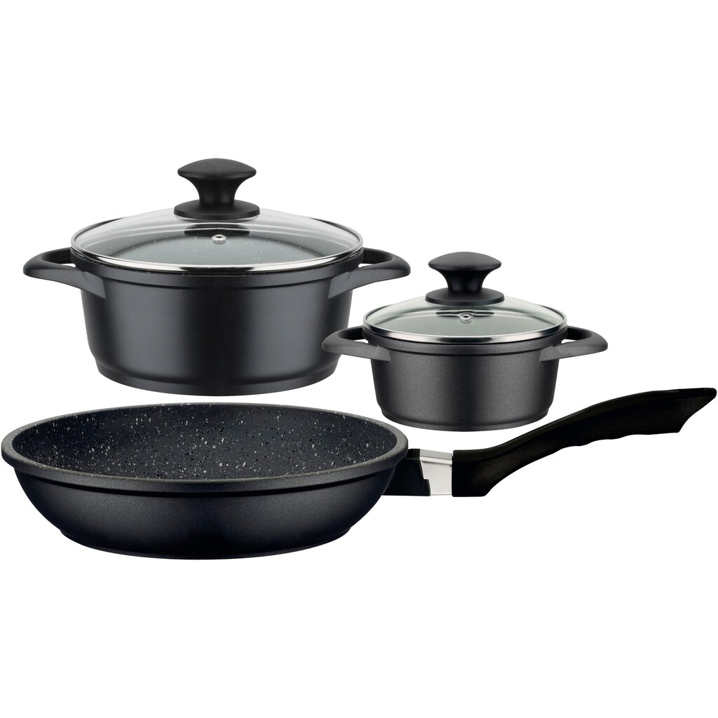 GSW Topf-Set »Gourmet Granit«, Aluminiumguss, (Set, 5 tlg., 1 Kochtopf 16 x H 7,5 cm, 1 Kochtopf 20 x H 9,0 cm, 1 Bratpfanne 24 cm)