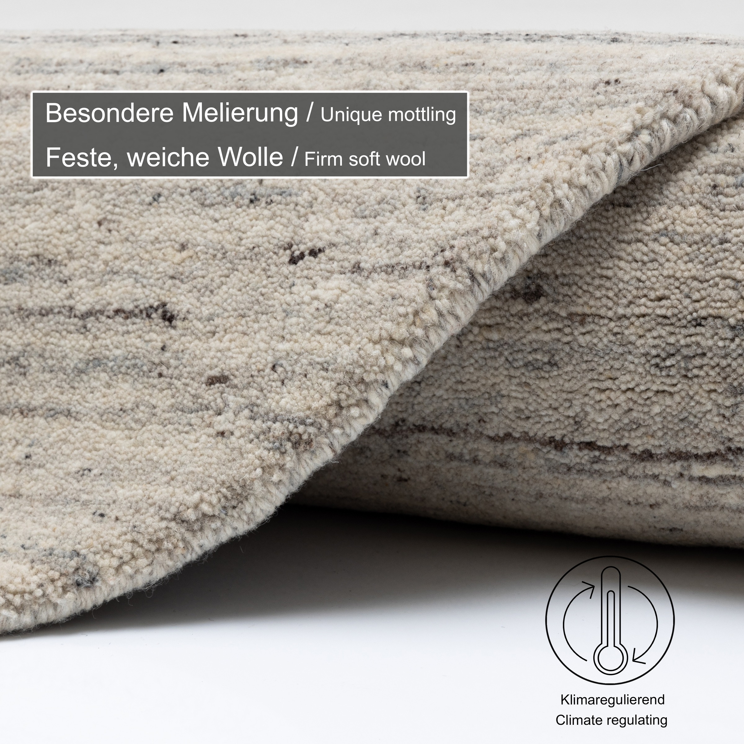 THEKO Wollteppich »Pure UNI«, rund, 14 mm Höhe, Handwebteppich, meliert, reine Wolle, handgewebt