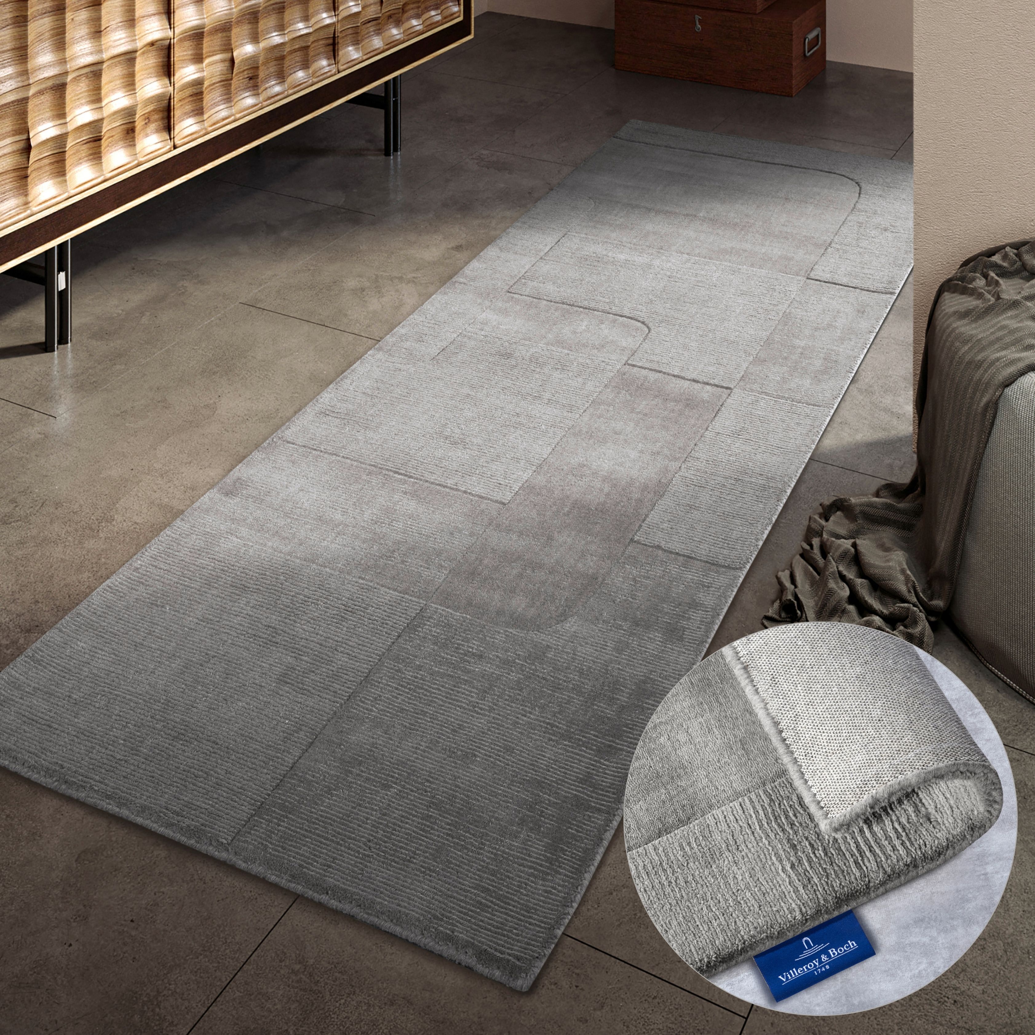 Villeroy & Boch "Charlotte" rechteckig 10 mm Höhe Läufer, Handgewebt, Wolle, Natur, Läufer, Wohnzimmer, Geometrie