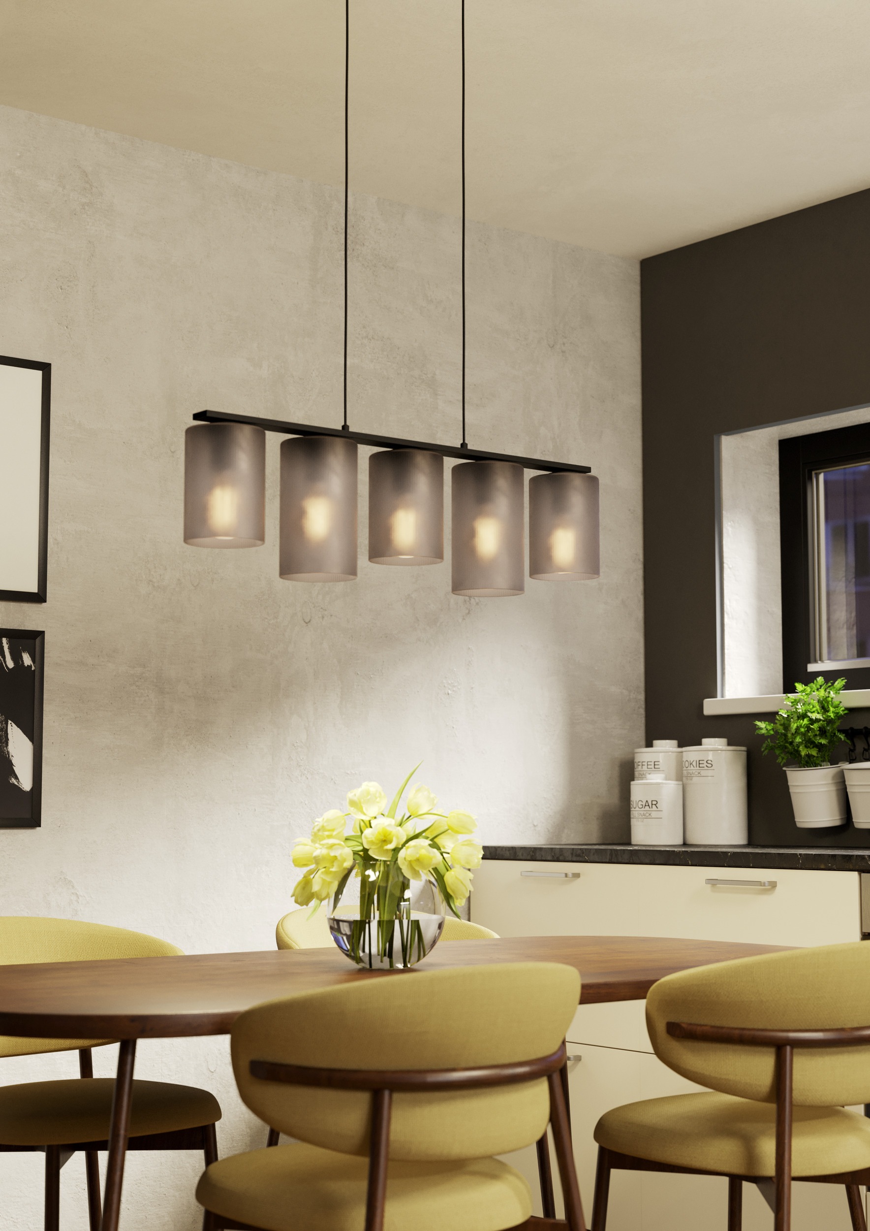 EGLO Hängeleuchte »COLOMERA Pendellampe - Stahl - E27 - 5X40W - IP20« E27 1 Stk. Hängelampe, Deckenlampe, Wohnzimmer, Esszimmer, L80 x B12 x H110 cm