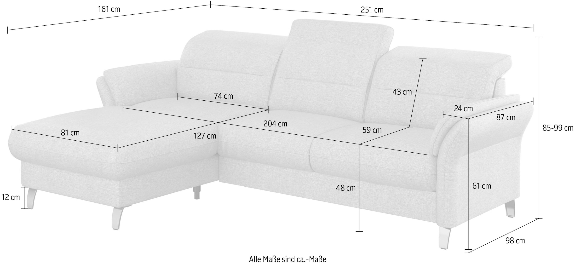sit&more Ecksofa »Grenoble L-Form mit Federkern«, wahlweise mit Bettfunktion, Bettkasten, Arm- und Kopfteilverstellung
