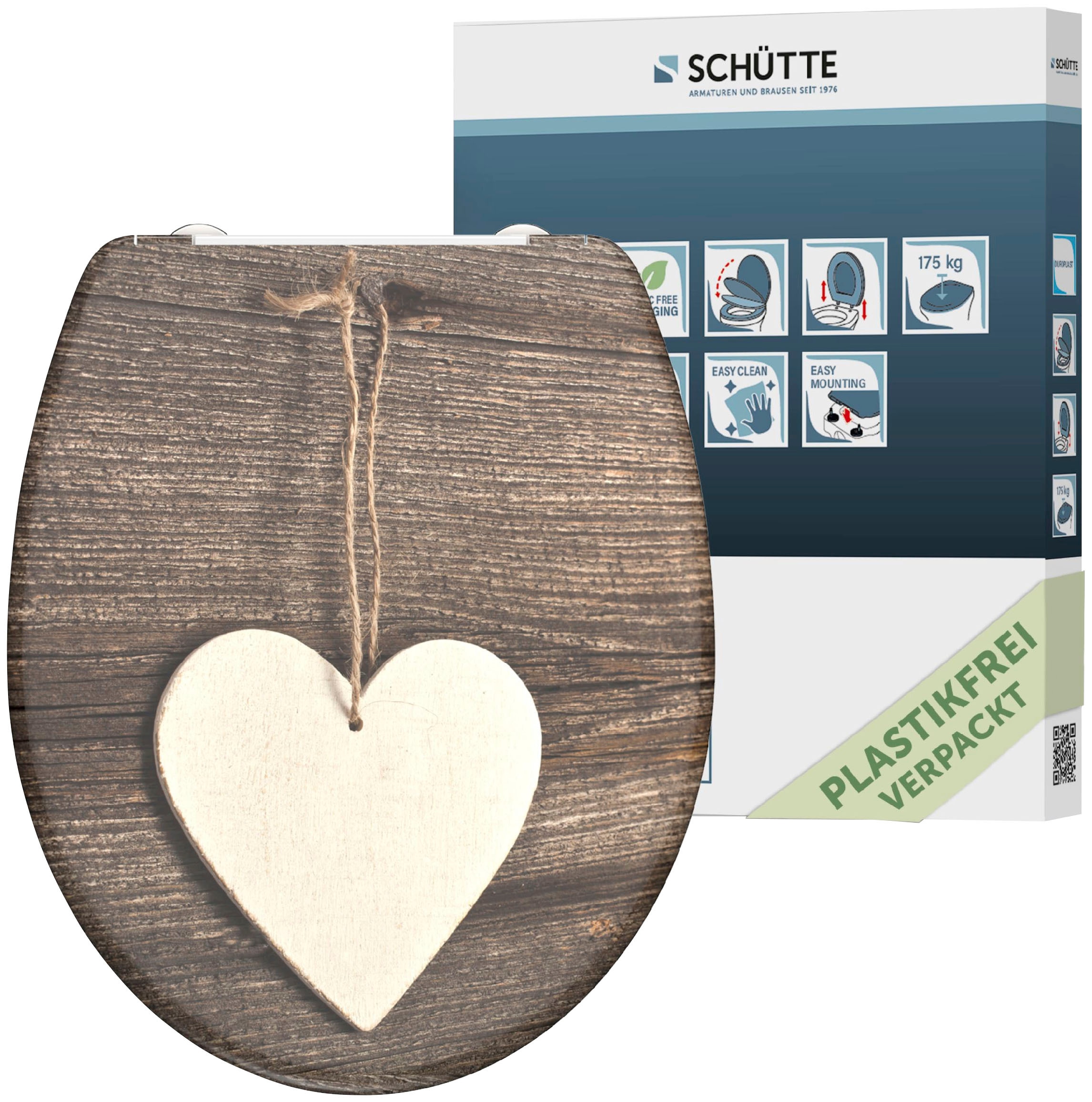 Schütte WC-Sitz »Wood Heart«, Duroplast, mit Absenkautomatik und Schnellverschluss