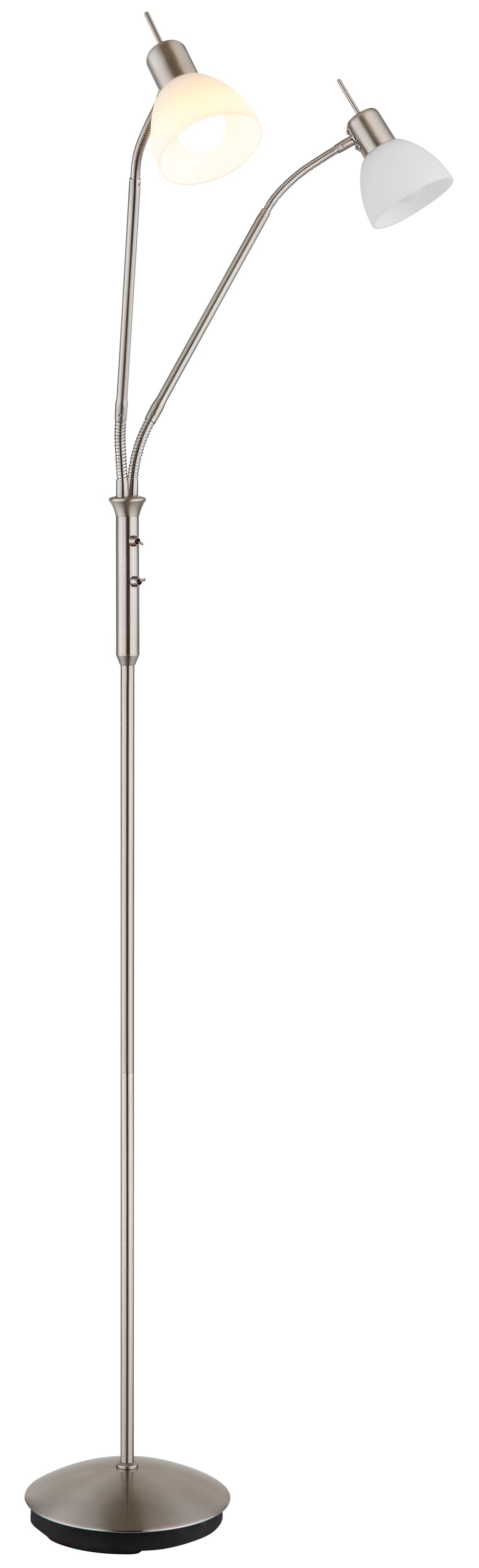 NOWA Stehlampe »MALTE« E14 1 Stk. Warmweiß Metall Nickel matt, Glas opal, 2-arm Flexo, inkl. 2x E14 LED