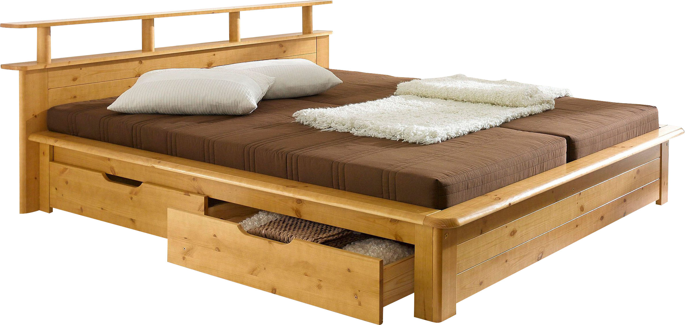 OTTO home ""FINJA " Kieferbett, Futonbett, Kopfteil mit Ablagefläche" zertifiziertes Massivholz, Schubkästen optional