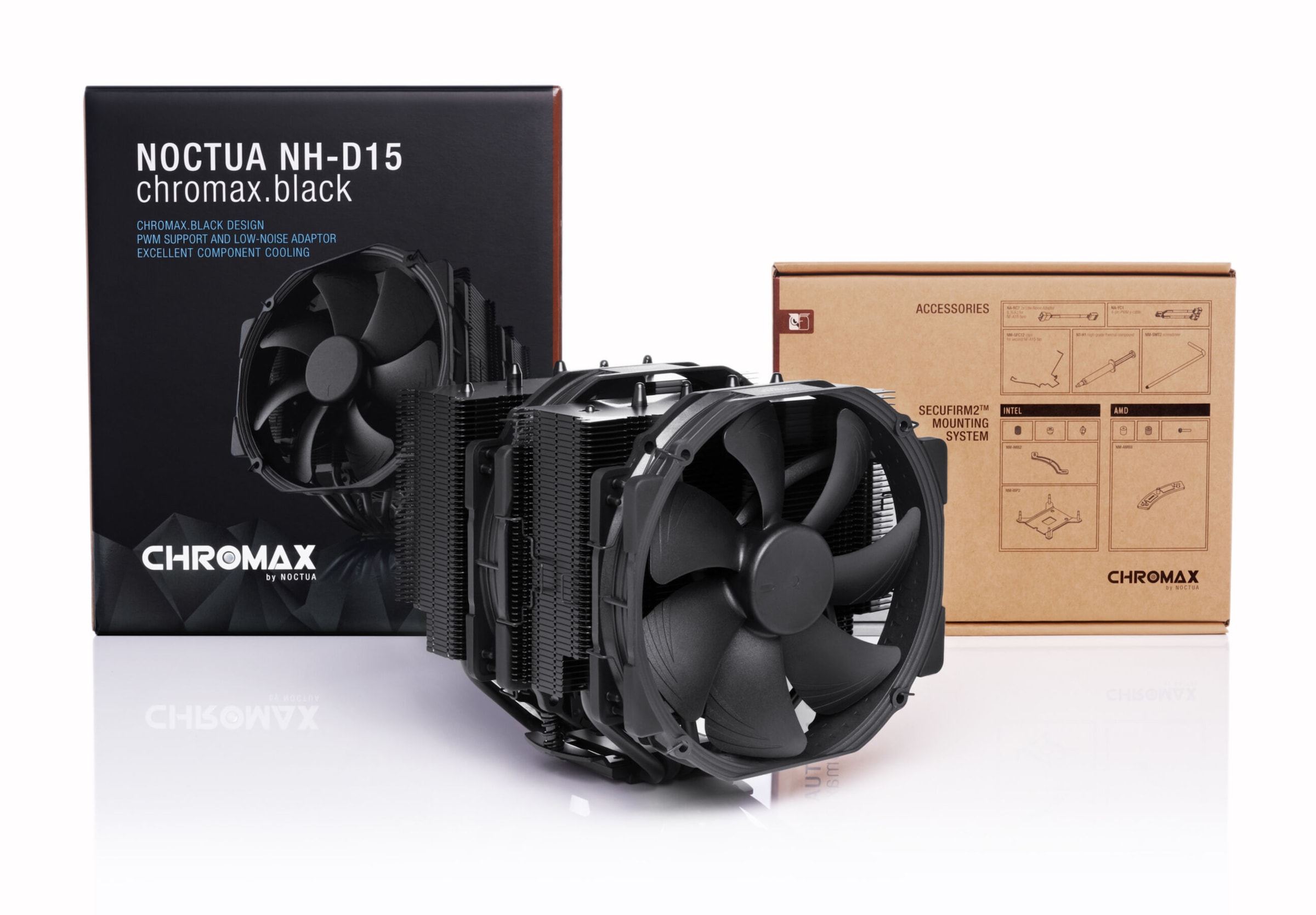 NOCTUA Gehäuselüfter "NH-D15 chromax.black", schwarz, B:16,5cm H:24cm T:22cm, Computer-Kühler - Einheitsgröße
