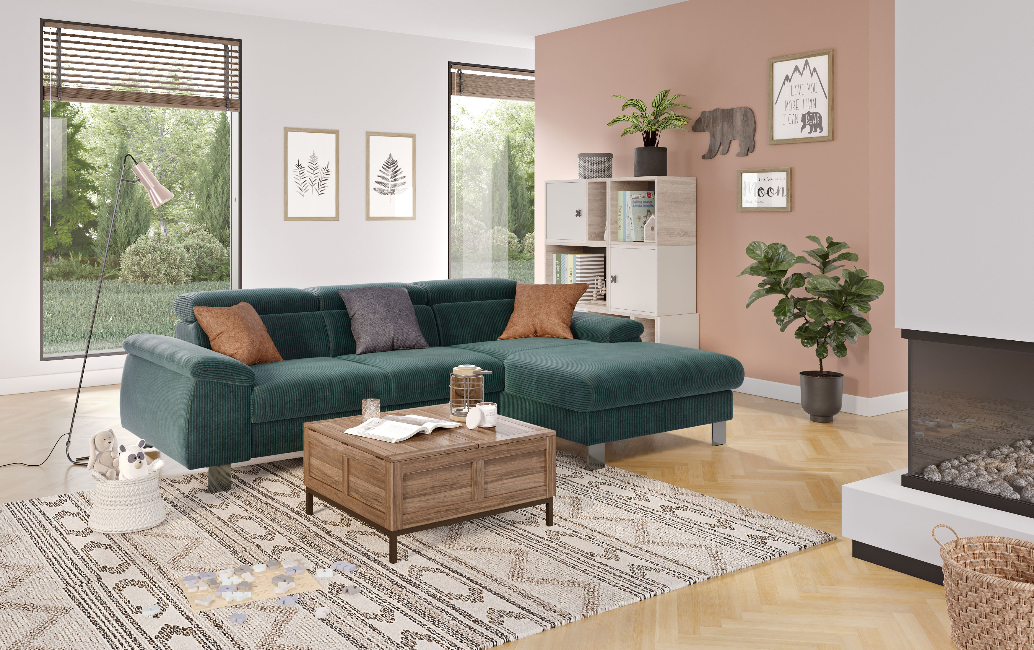 COTTA Ecksofa "Komaris L-Form, B: 244 cm" mit Kopfteilverstellung, optional Schlaffunktion, Bettkasten & Licht